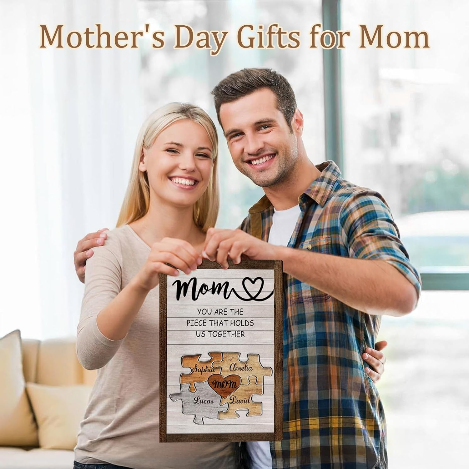 Mothers Day Birthday Gifts for Mom Custom Canvas Prints with Name Picture Personalized Family Canvas Wall Art Customized Photo Gifts for Grandma Wife from Daughter Son