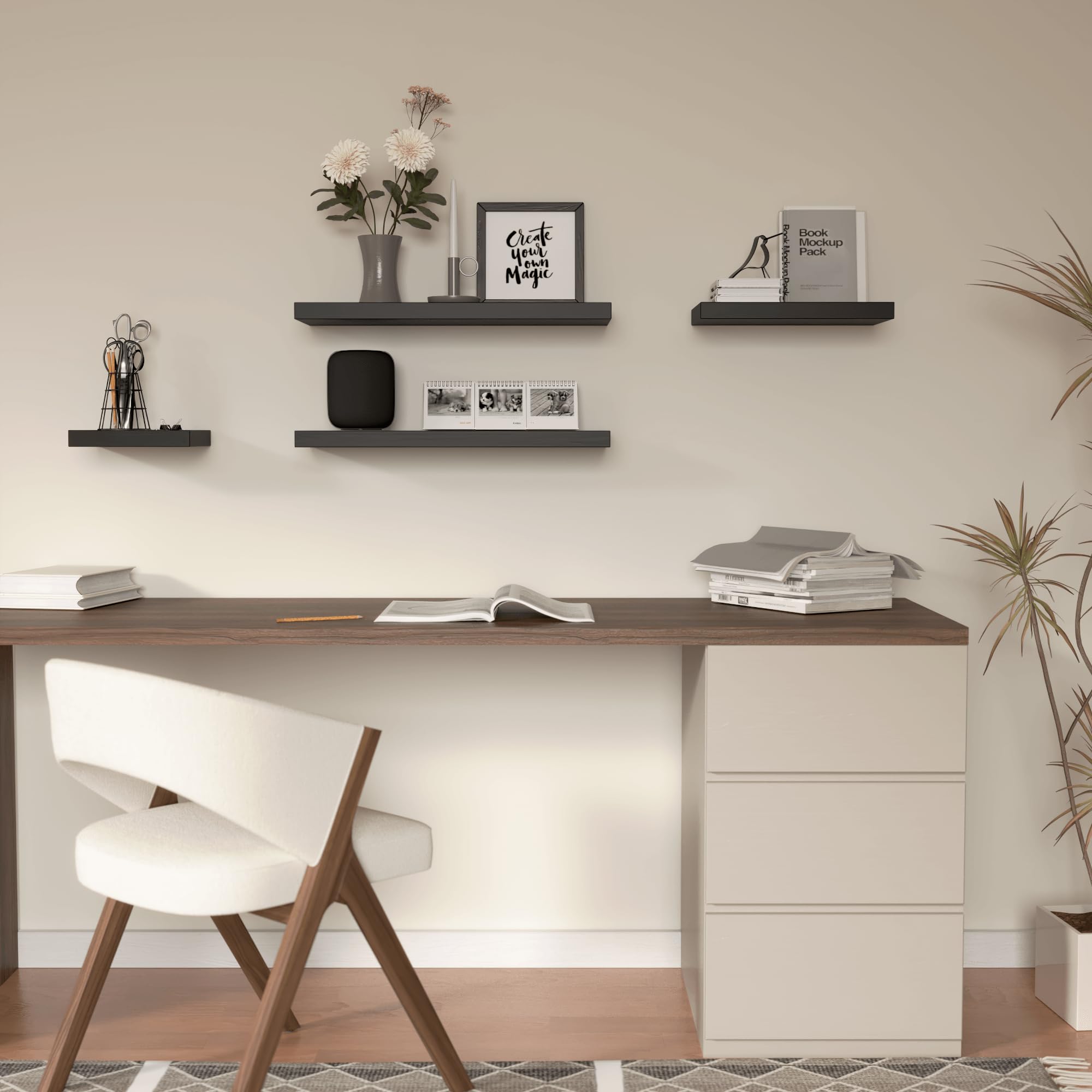 Boswillon Black Floating Shelves with Invisible Bracket, Rustic Wood ...