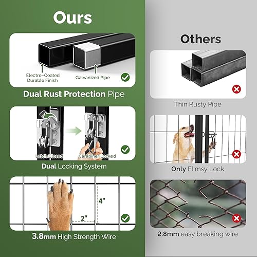 Vista 18 de Sino Luban Perrera para perros al aire libre con puerta para perros, alimentador giratorio y techo - 8 x 4 x 6 pies corrales grandes para perros