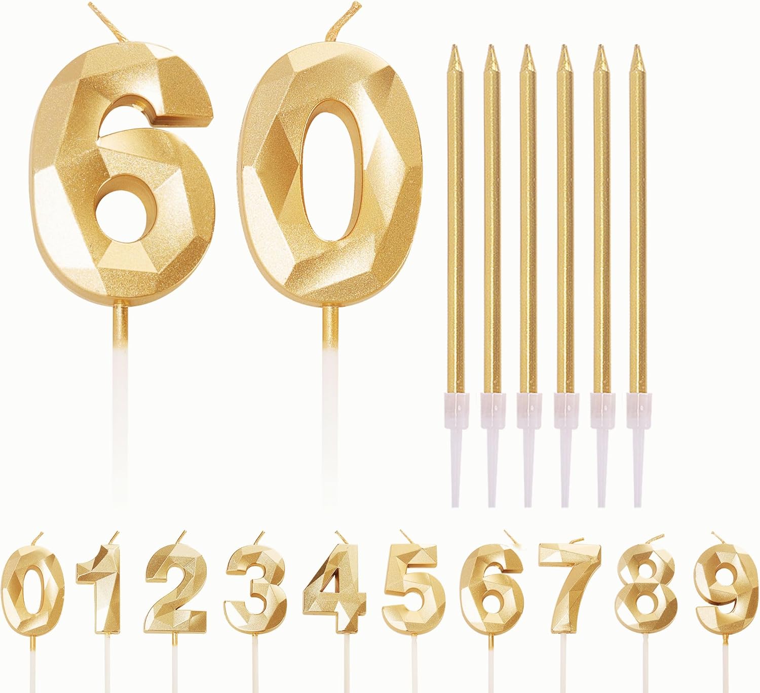 Number Candle Gold 60 Candle 60th Birthday Candles for Cake, Happy