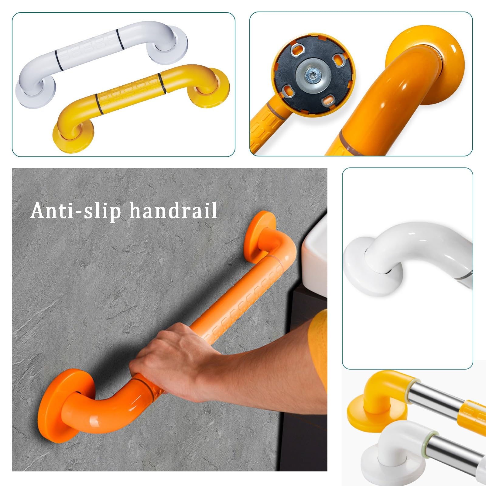 Barra De Apoyo para Baño Antideslizante, Asidero De Seguridad para Ducha, Pasamanos, Superficie Texturizada, Soporte para Inodoro Y Bañera para Ancianos, Discapacitados(Blanco,60cm+80cm)