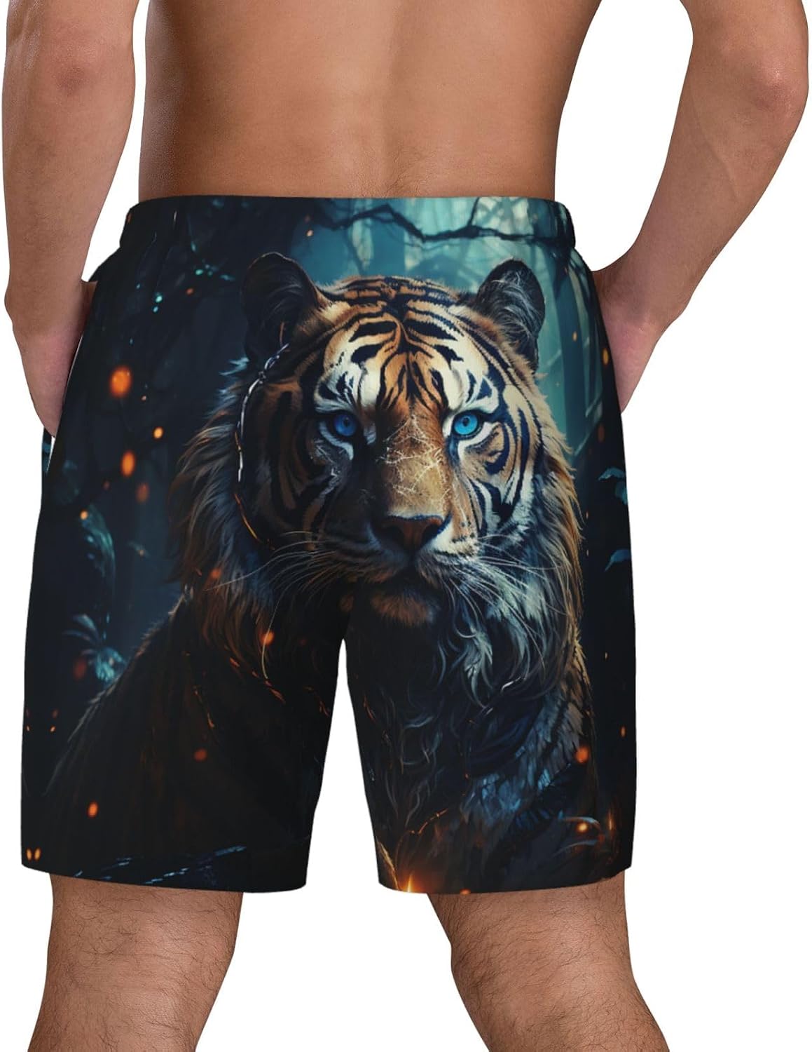 Men's Swim Trunks 2 in 1 Quick Dry Bathing Suits Tiger Beach Board Shorts Swimwear