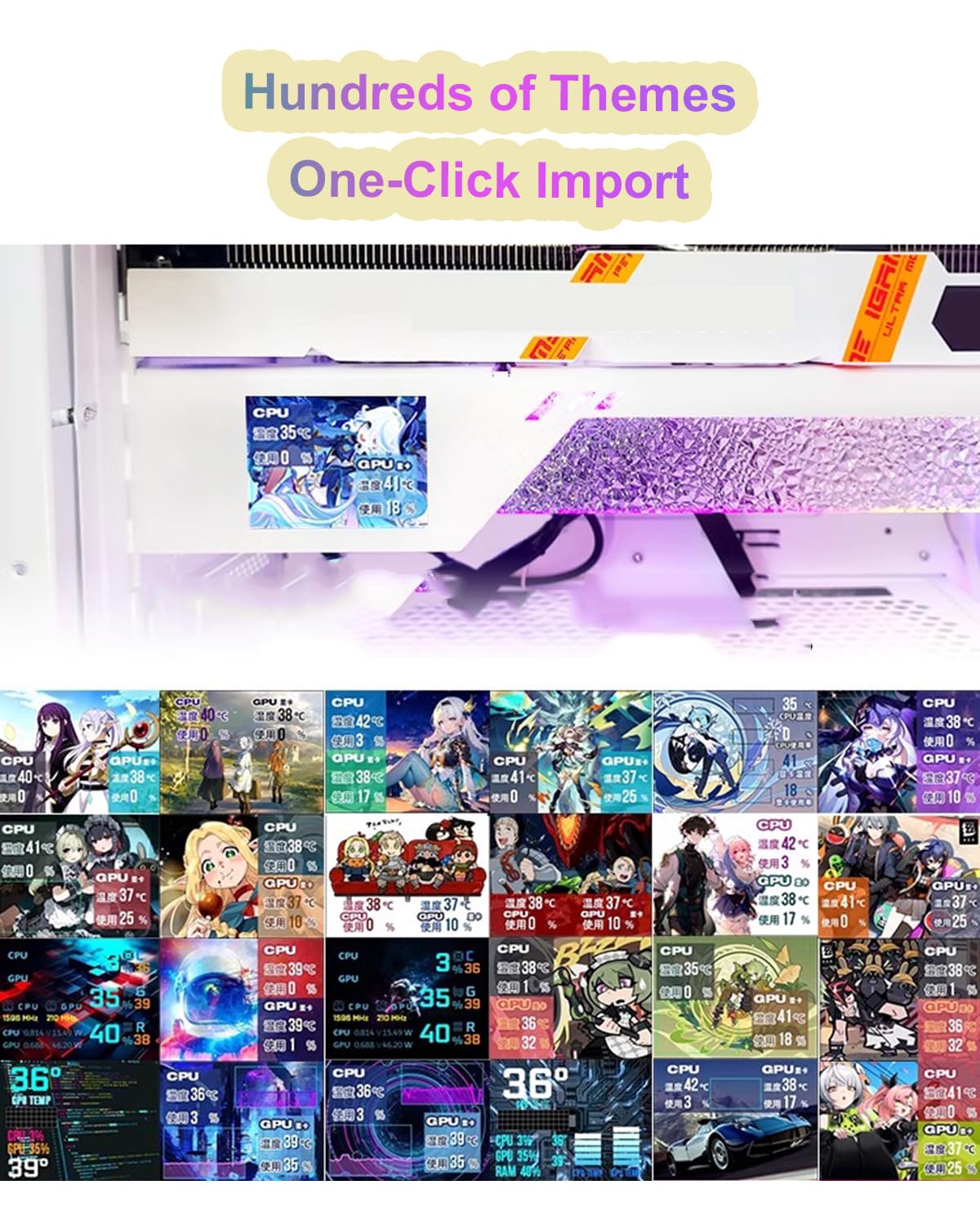 Supporto GPU RGB, Supporto GPU RGB, Riproduzione Video Dinamica, Schermo Secondario da 3,2 Pollici a Temperatura Controllata, Supporto GPU per PC, Decorazione Sala Giochi White 120mm
