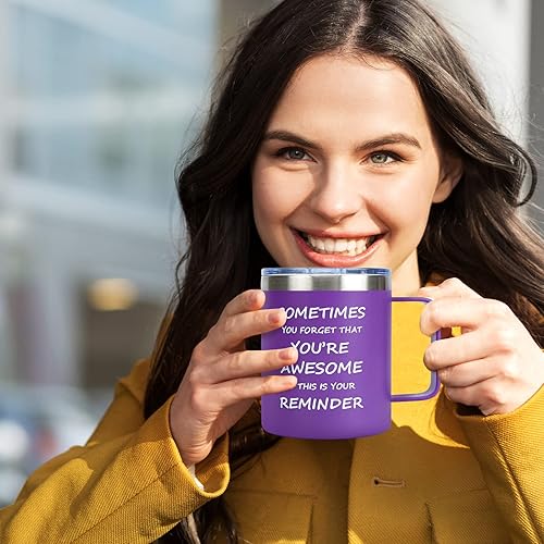 Miniatura 7 de Taza de café inspiradora con tapa y pajita, con aislamiento de doble pared, de acero inoxidable, con tapa y pajita, regalos divertidos de