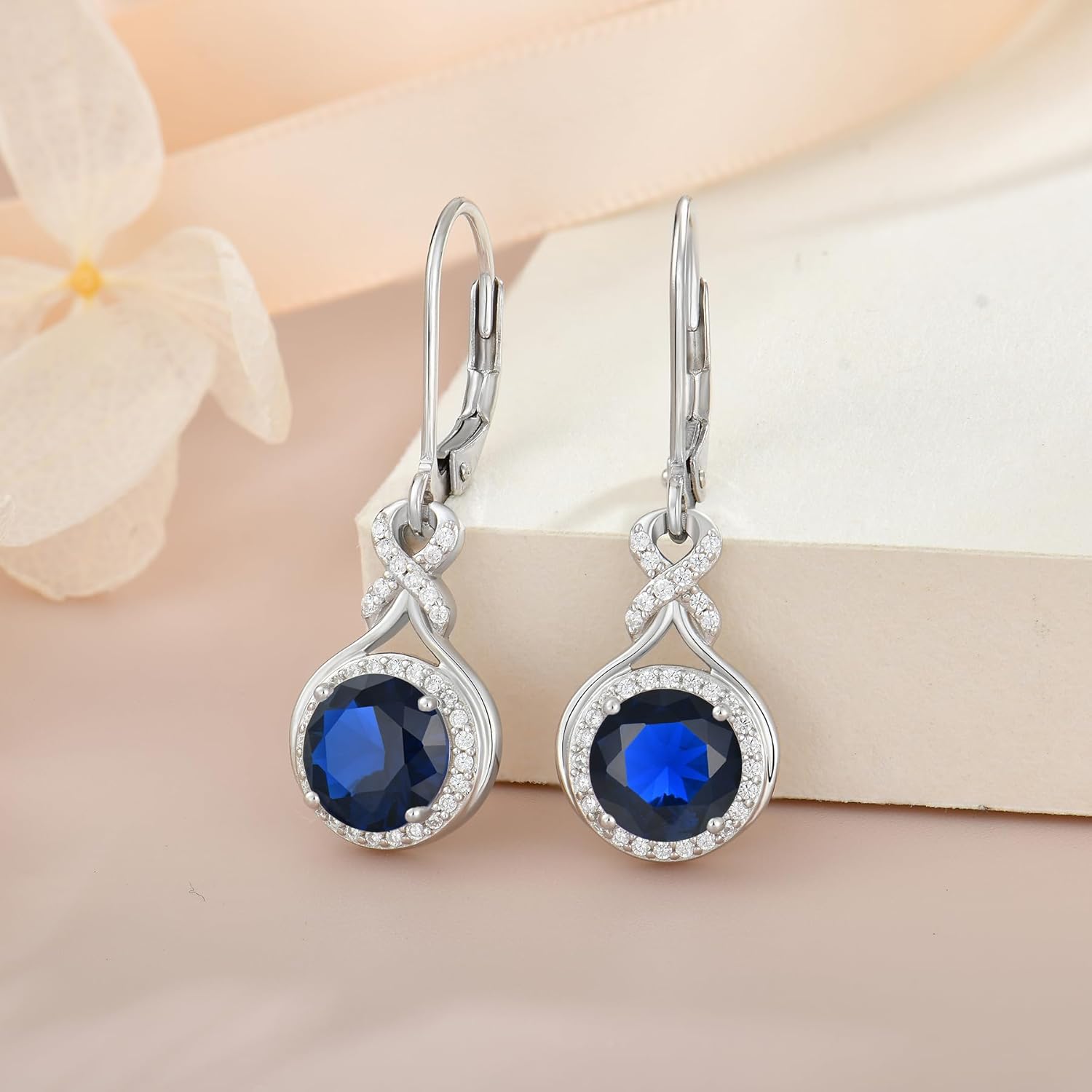 Infinity Drop Earrings for Women, 925 Sterling Silver Round Cut Zircon Leverback Earring Birthstone Jewelry Gift for Birthday Anniversary - Image 4