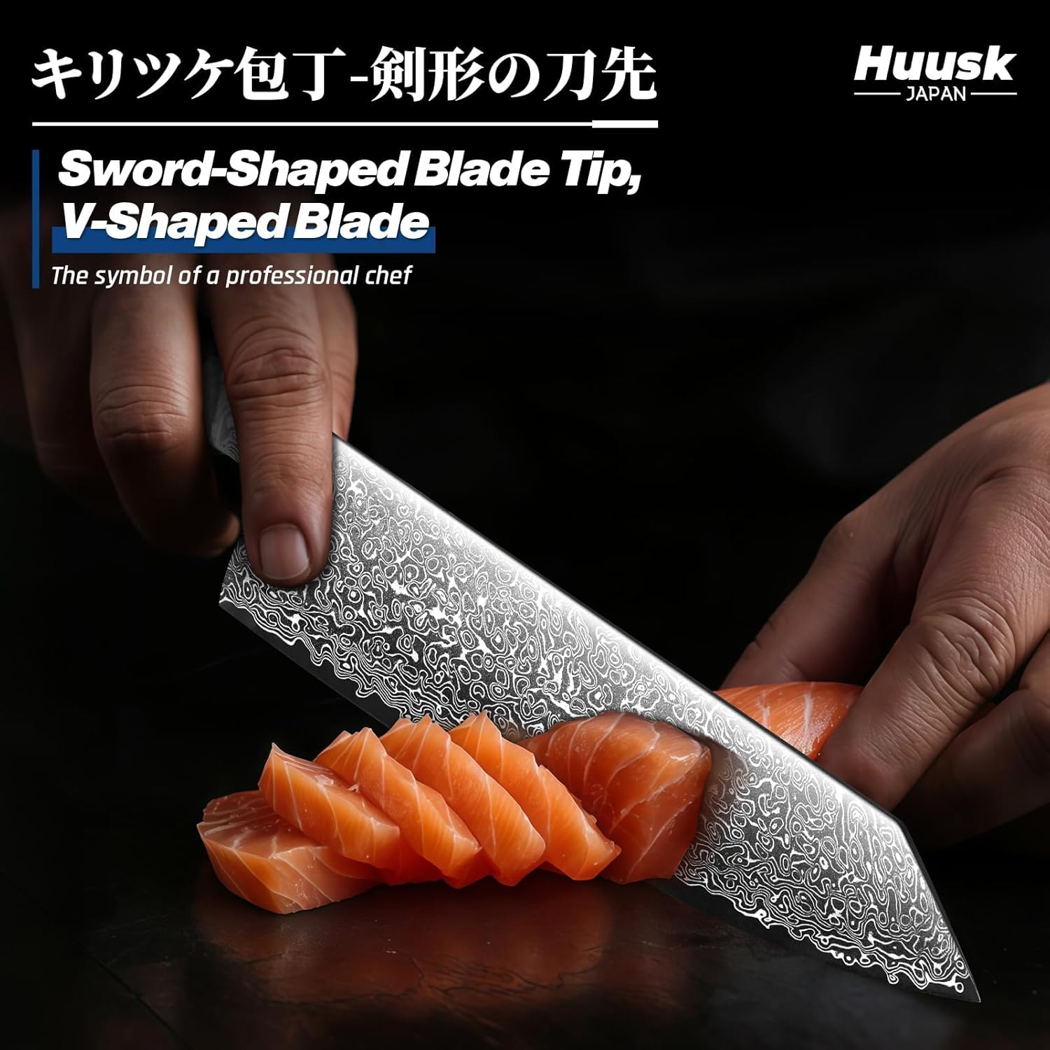 Huusk Damascus Kiritsuke Knife Bundle With Meat Cleaver Knife Heavy Duty Bone Chopper