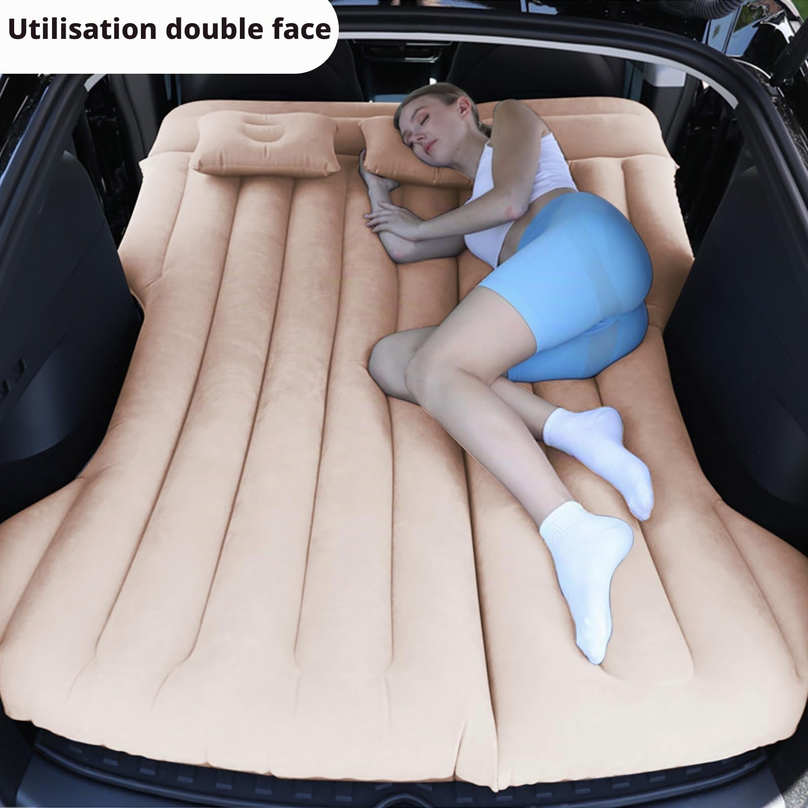 Vinteky Matelas Gonflable,Matelas Pneumatique pour Voiture lit de Camping Matelas Portable épais pour La Maison,Camping Voyager pour Tesla Model Y (Beige)