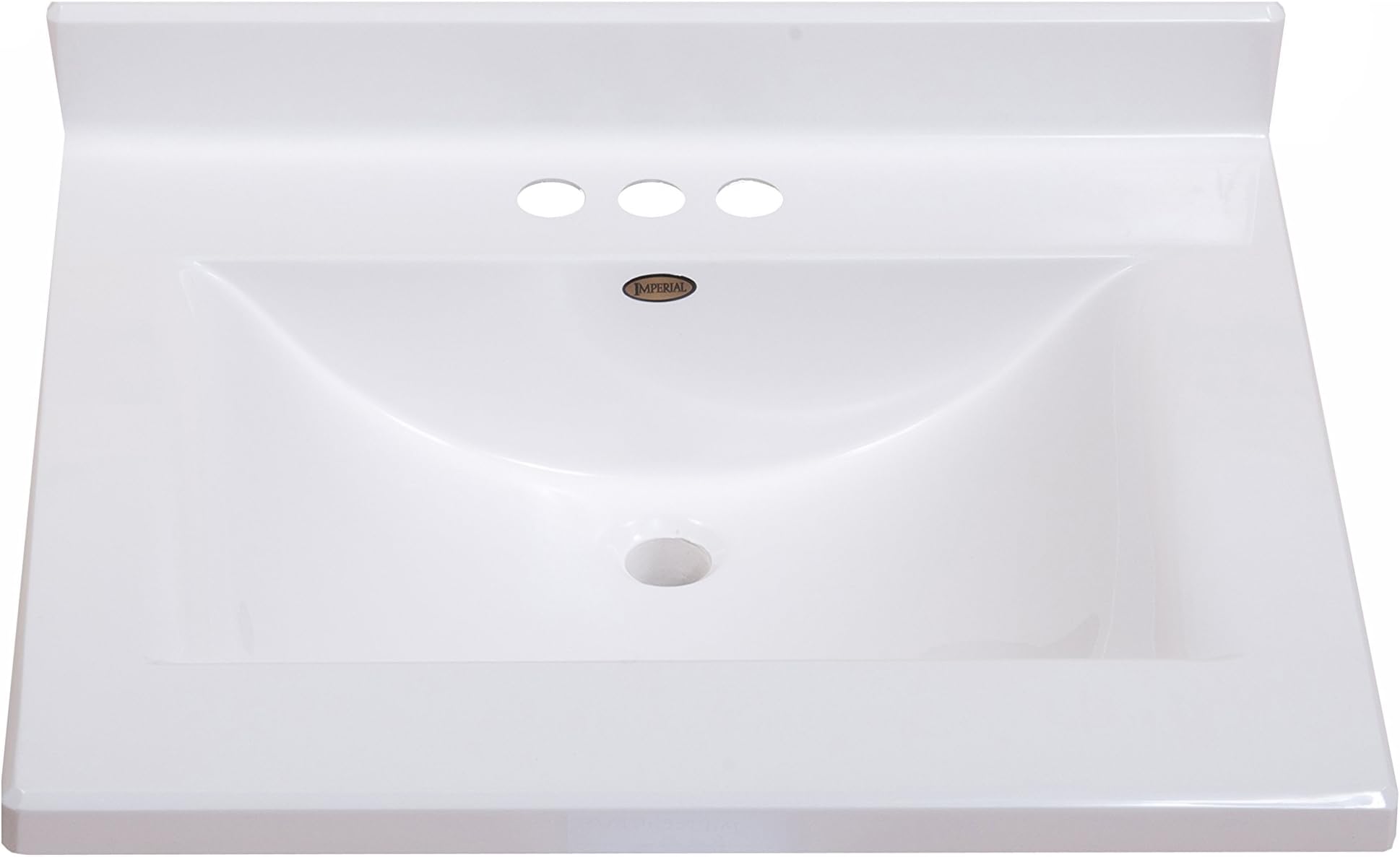 Imperial FW2522SPW Center Wave Bowl Bathroom Vanity Top, Solid White Gloss Finish, 25-Inch Wide by 22-Inch Deep