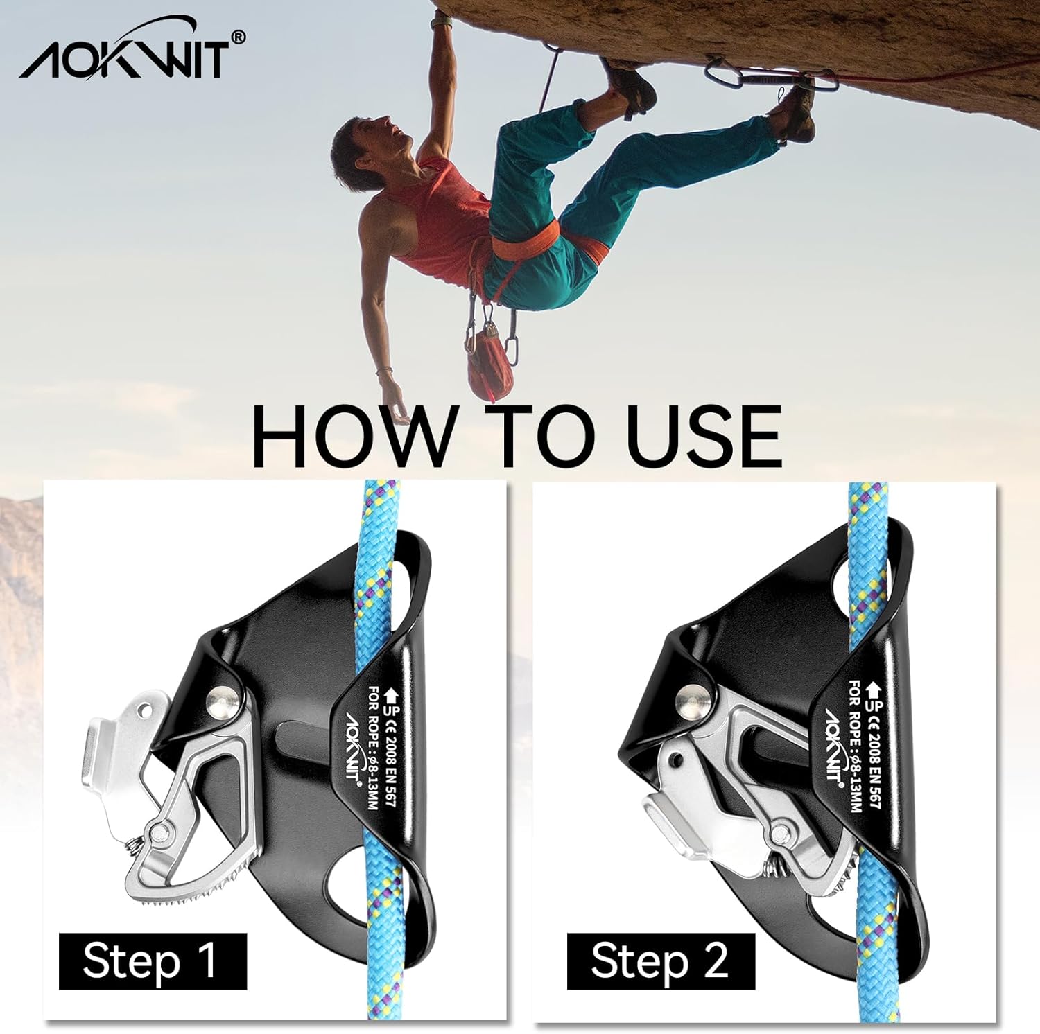 Chest Ascender Tree Climbing Gear Rope Grab High-Strength Aluminum Alloy Rappelling Equipment CE Certified for Rock Climbing Rescue Aerial Work Mountaineering Caving Arborist Work 8-13mm Ropes