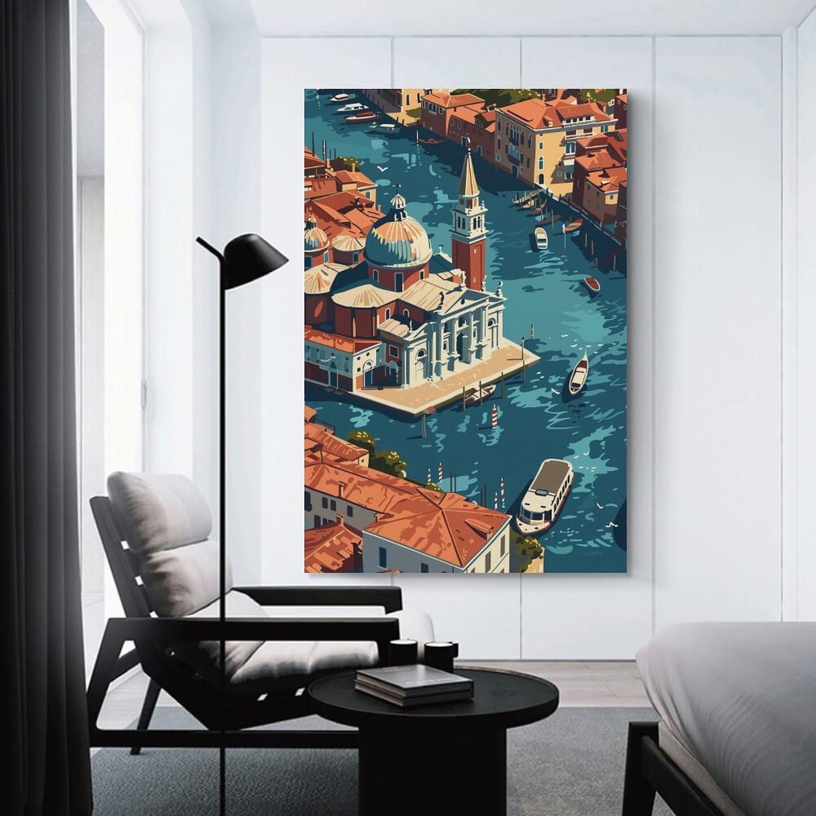 Junmoney Venice from Above Canvas Wall Decor, 24x36inch(60x90cm), for Home Lounge, Bedroom Or Reading Nook, Modern Wall Decor for Cosy Interiors