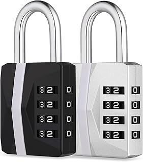 ZHEGE Gym Lock, Combination Lock Outdoor Weatherproof, [2023 Upgraded] Easy to Read 4 Digit Combo Lock with Big White Code, Heavy Duty Padlock for Locker, Gate Locks (2 Pack, Black and Silver)