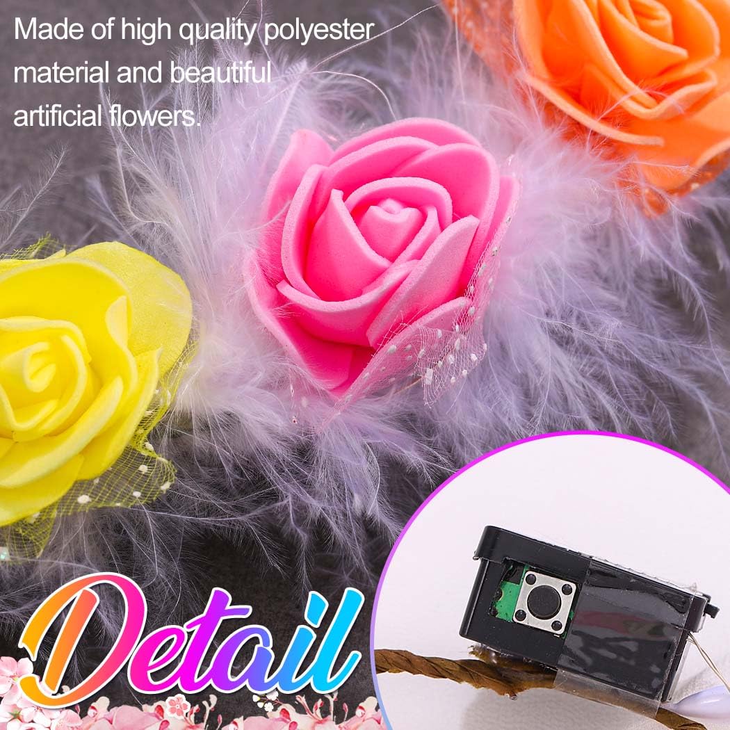 Zoestar LED Flower Crown Headband Light Up Feather Wreath Headbands Bridal Floral Headpiece Festival Costume Hair Accessories for Women - Image 4