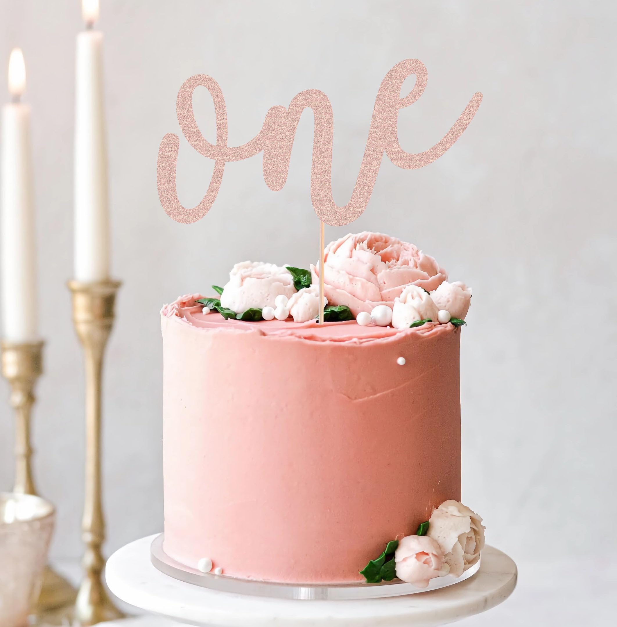 AHAORAY First Birthday Cake Topper - Rose Gold Glitter One Cake Decorating Supplies for Girls and Boys, Perfect for Baby Shower/Gender Revealing Party/Baby Party Photo Booth Props
