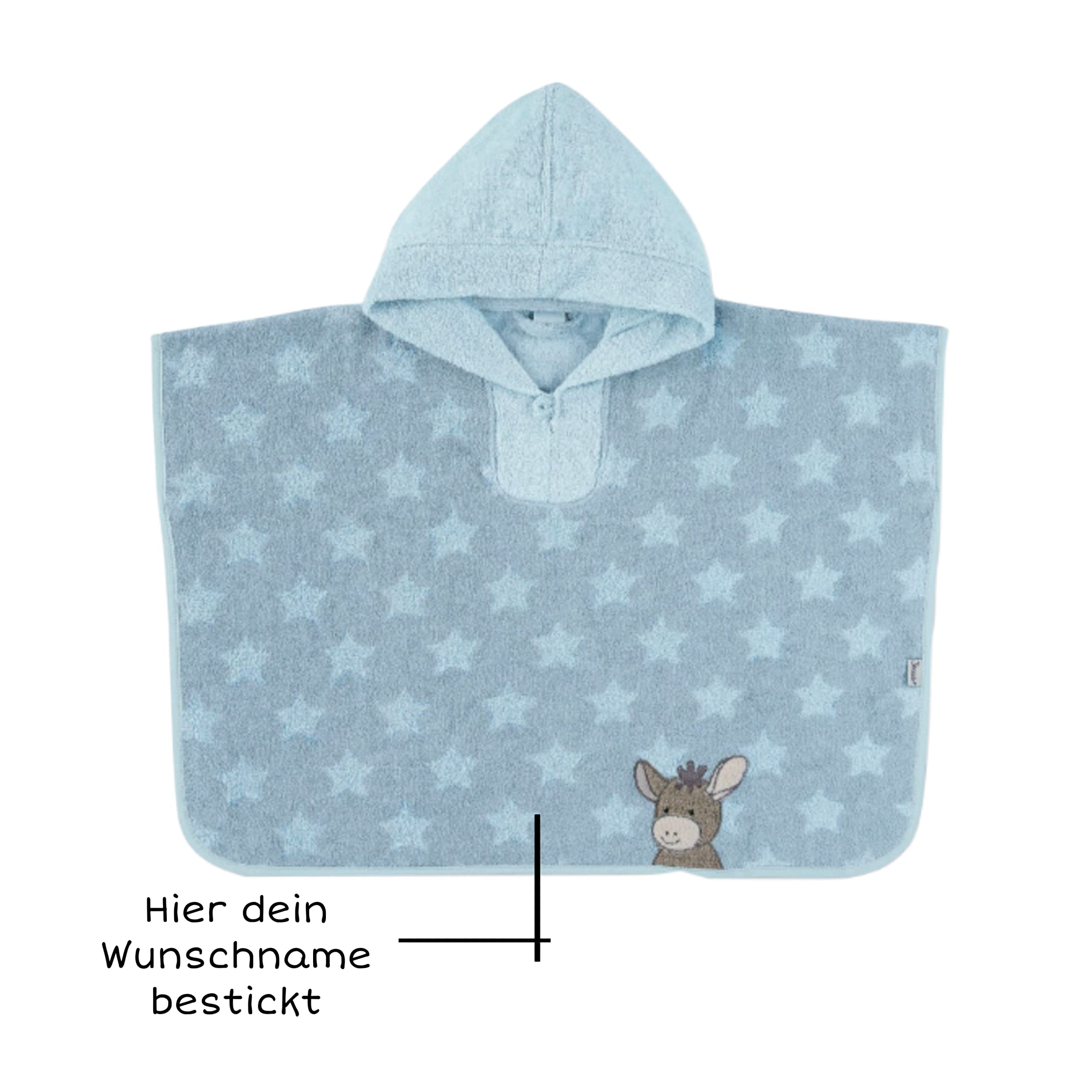 STERNTALER Poncho Kinder + Waschlappen mit Name Bestickt mit Name personalisiert | Kapuzenbadetuch Kinder | Kapuzenhandtuch | Badetuch mit Kapuze | bis 5 Jahre (EMI Stern blau)
