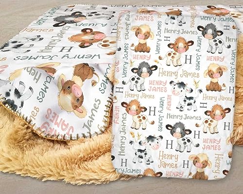 Miniatura 3 de Hapaku Mantas de bebé personalizadas para niños y niñas, forro polar MinkySherpa, 30 x 40, 50 x 60, 60 x 80 pulgadas, estampado de animales de vaca,