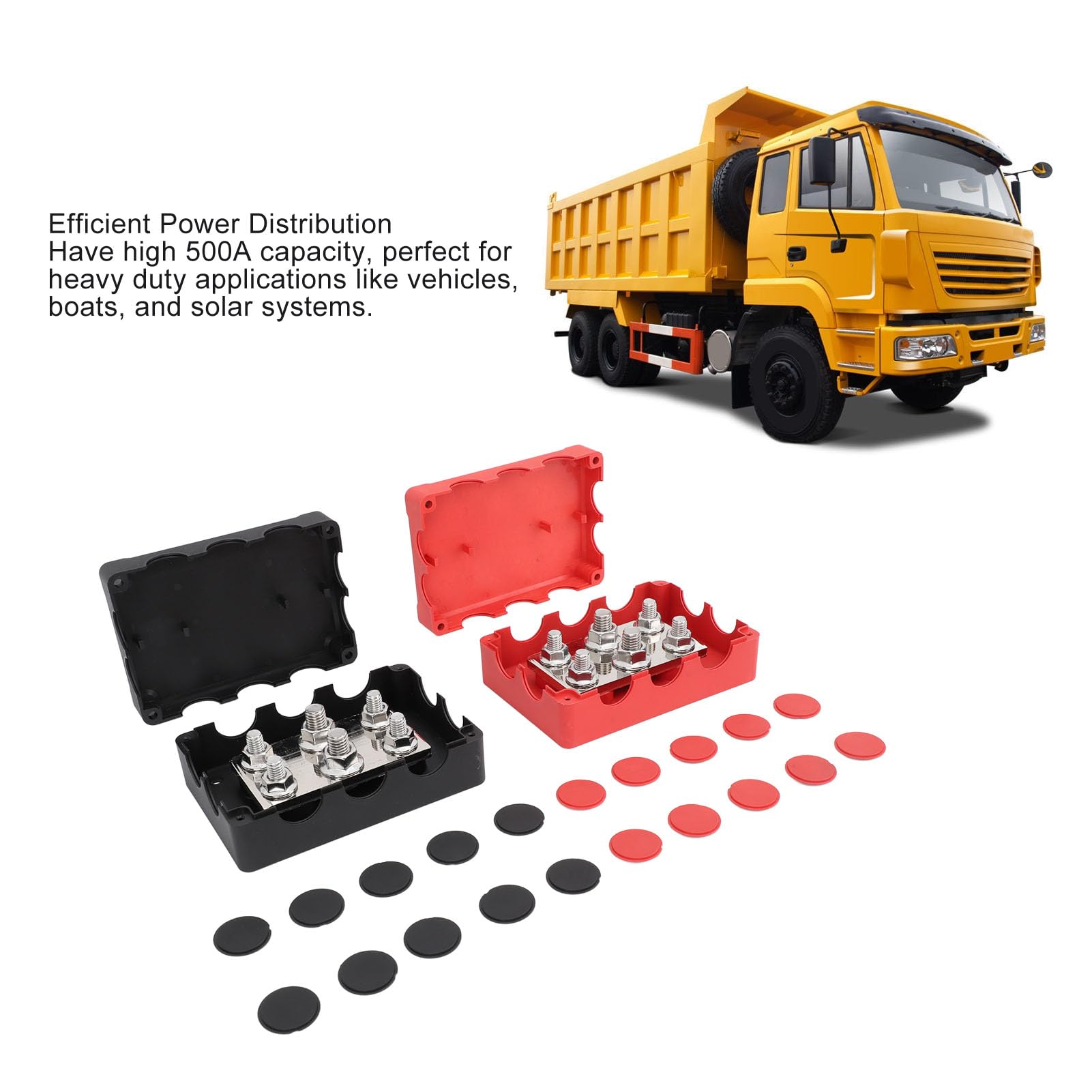 Bloc de Distribution d'énergie Robuste, 2 Paquets, 500A, Terminal de Batterie Marine, Bloc de Distribution étanche pour Bateau RV 12V DC