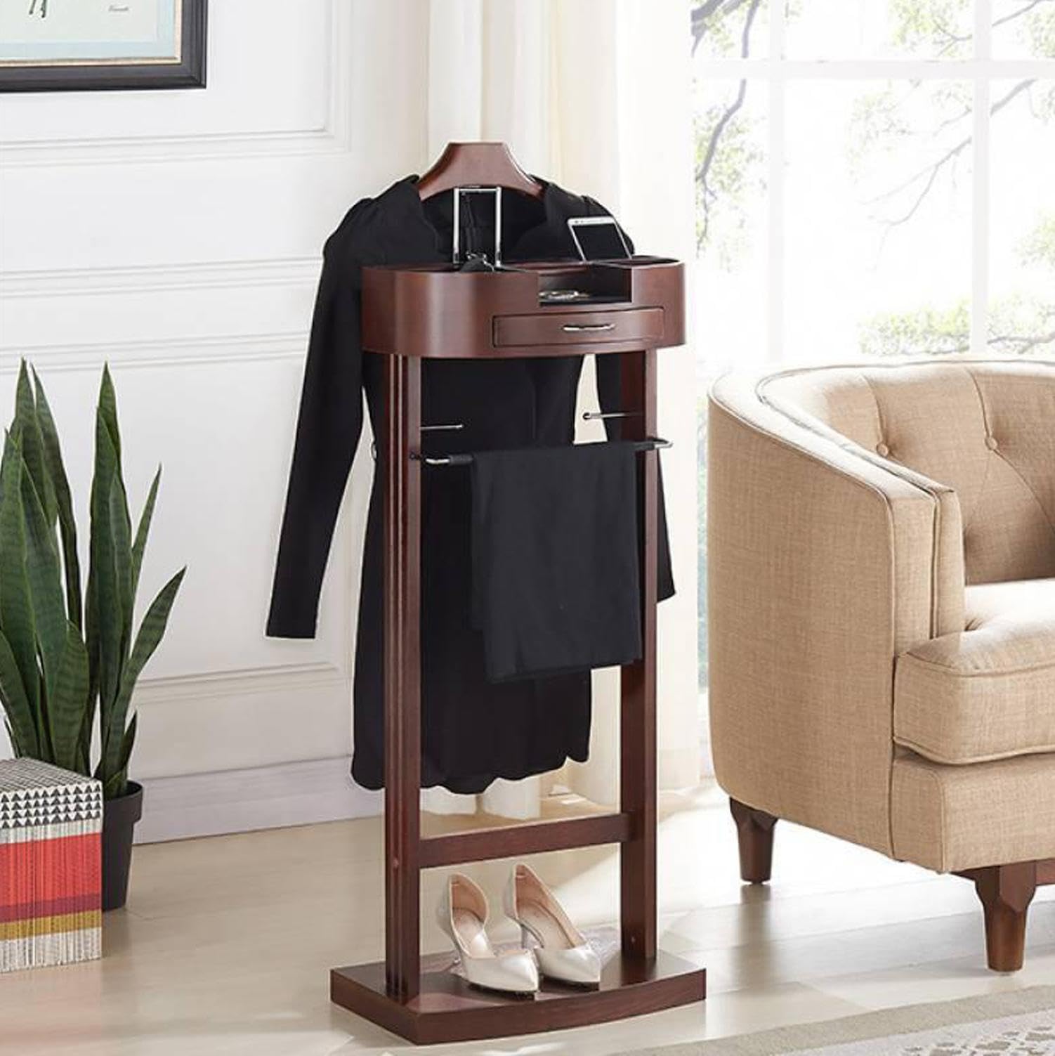 Anzugsständer Multifunktional Stummer Diener Kleiderständer mit Schuhregal und Aufbewahrungsbox Herrendiener mit Hosenstange Stummer Diener Leicht Zusammenzubauen für Flur Umkleidekabine,A
