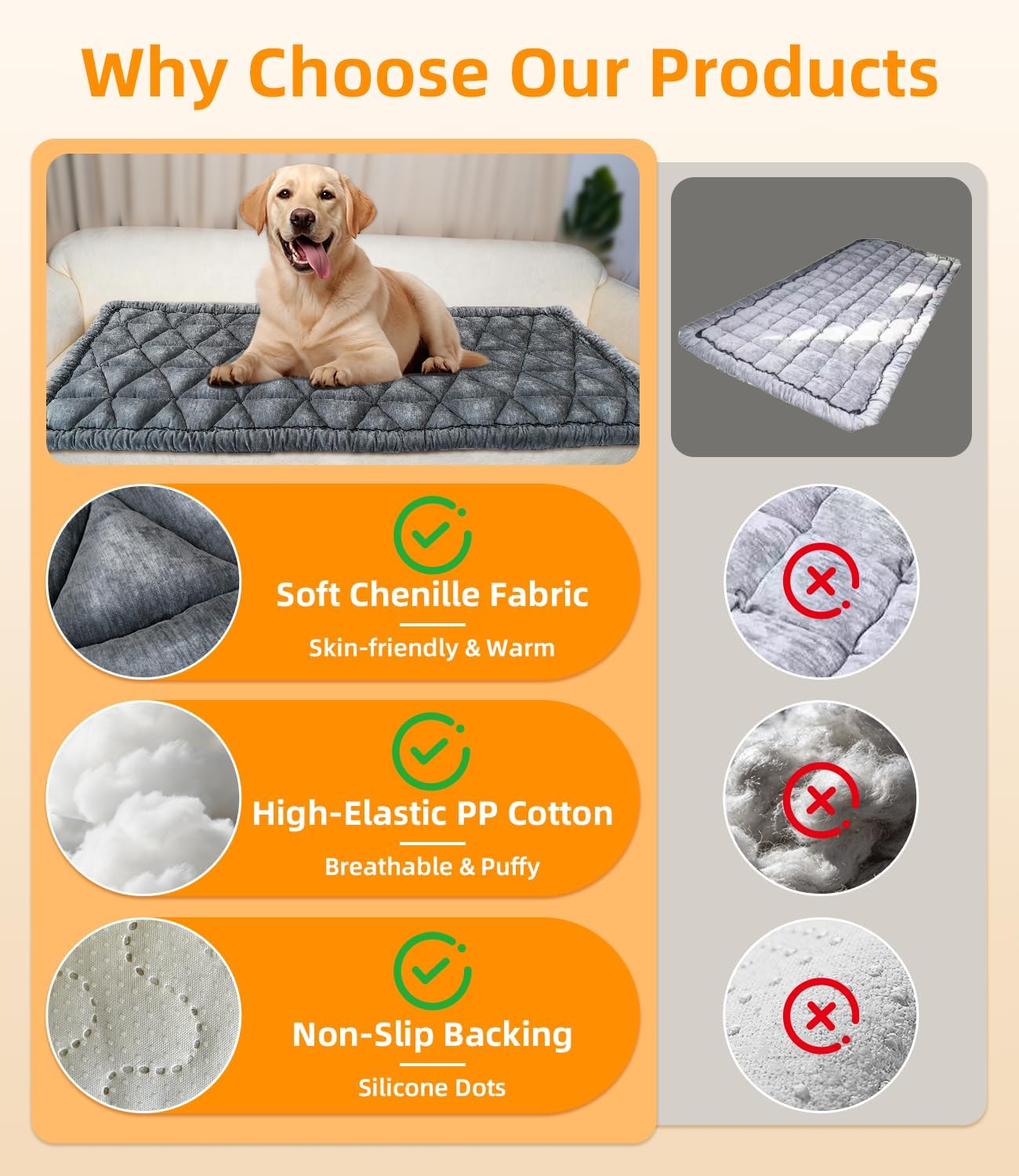 Backseat Pet Bed Mat, Non-Slip Dog Seat Cover with Scratch-Resistant Padding, Dog Bed for Cars, Trucks & SUVs, Universal Fit for Backseat Extenders (Gray)