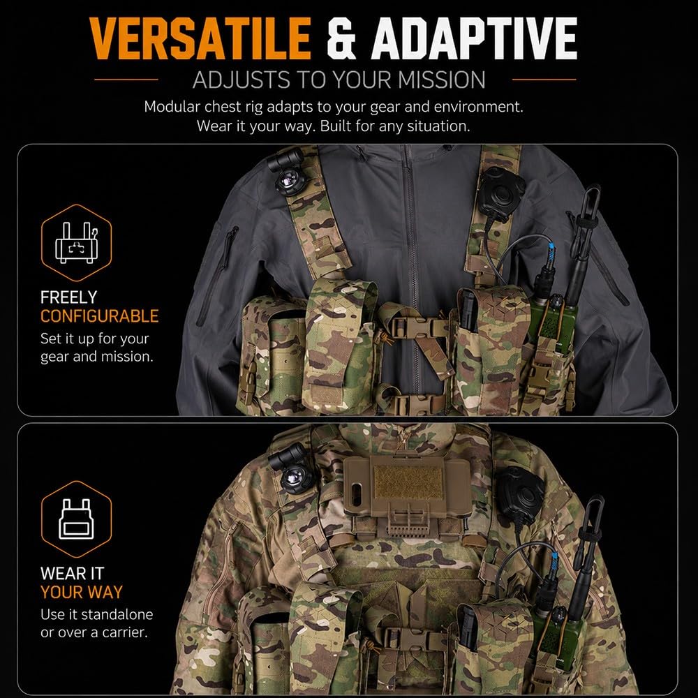Taktisches Chest Rig Für Herren Damen,Verstellbares MOLLE Brustgeschirr Mehreren Taschen Outdoor Brusttasche Airsoft Jagd Schießsport Wandern Camping Angeln Und Ausrüstung