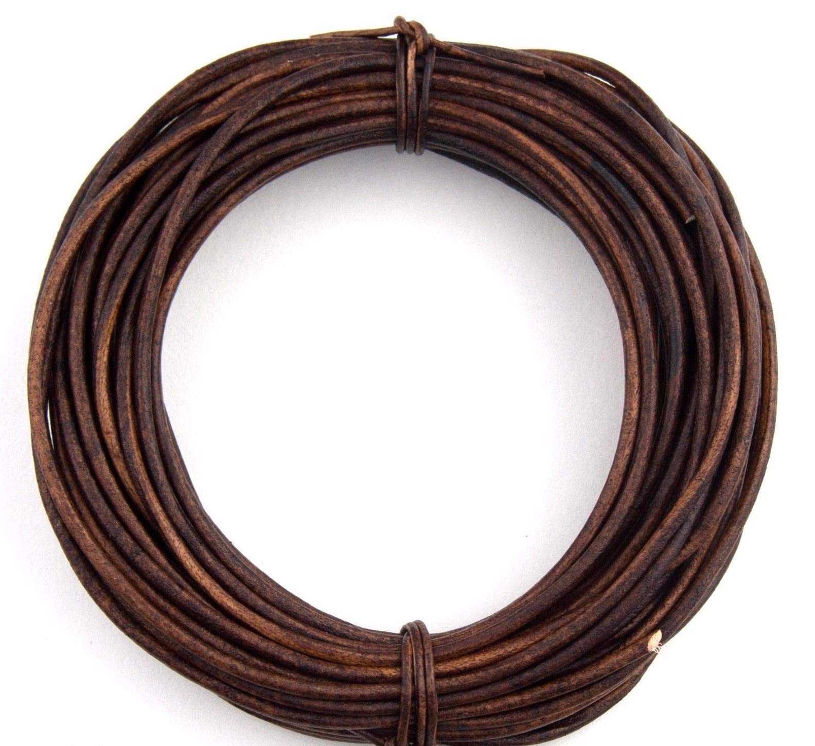 Brown Natural Dye Distressed Round Leather Cord 2mm 10 Meters(11 Yards)