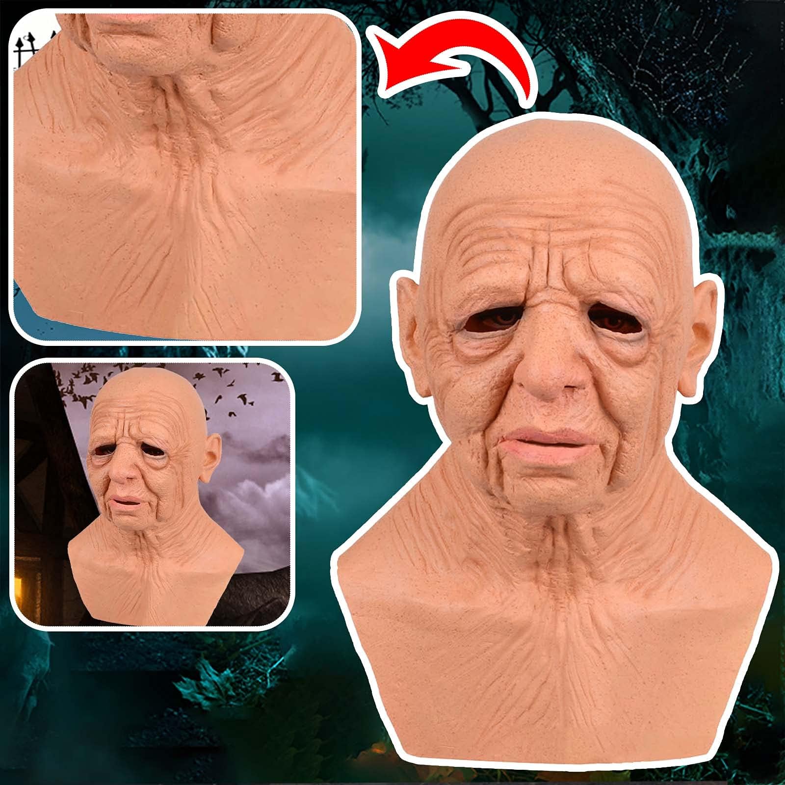 LISSHOW Halloween Scary Elder Full Face Ma-sks, Creepy Costume Party, Grim Reaper Dress Up, Fancy Ma-sk, Masquerade Ma-sk, Halloween Carnival Ma-sk