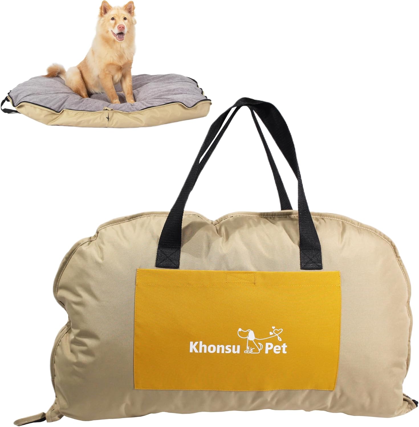 Portable Waterproof Dog Mat for Camping, Patio & Travel - Foldable Outdoor Dog Bed with Teflon Shell & Removable Plush Pad - Easy Clean, Durable - L (Hemp Grey)