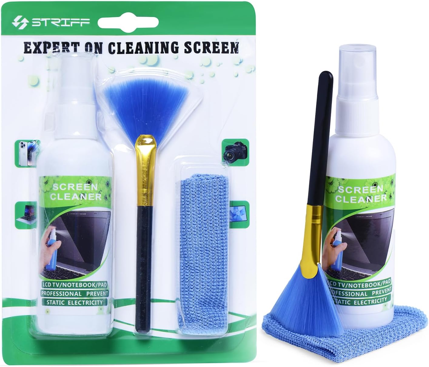 STRIFF Professional 3-in-1 Laptop Cleaning kit, Laptop Cleaner, Screen Cleaner, Mobile Cleaning kit, Cleaning Kit for Camera, Lens, Binocular, Laptop, TV, Monitor, Smartphone, Tablet