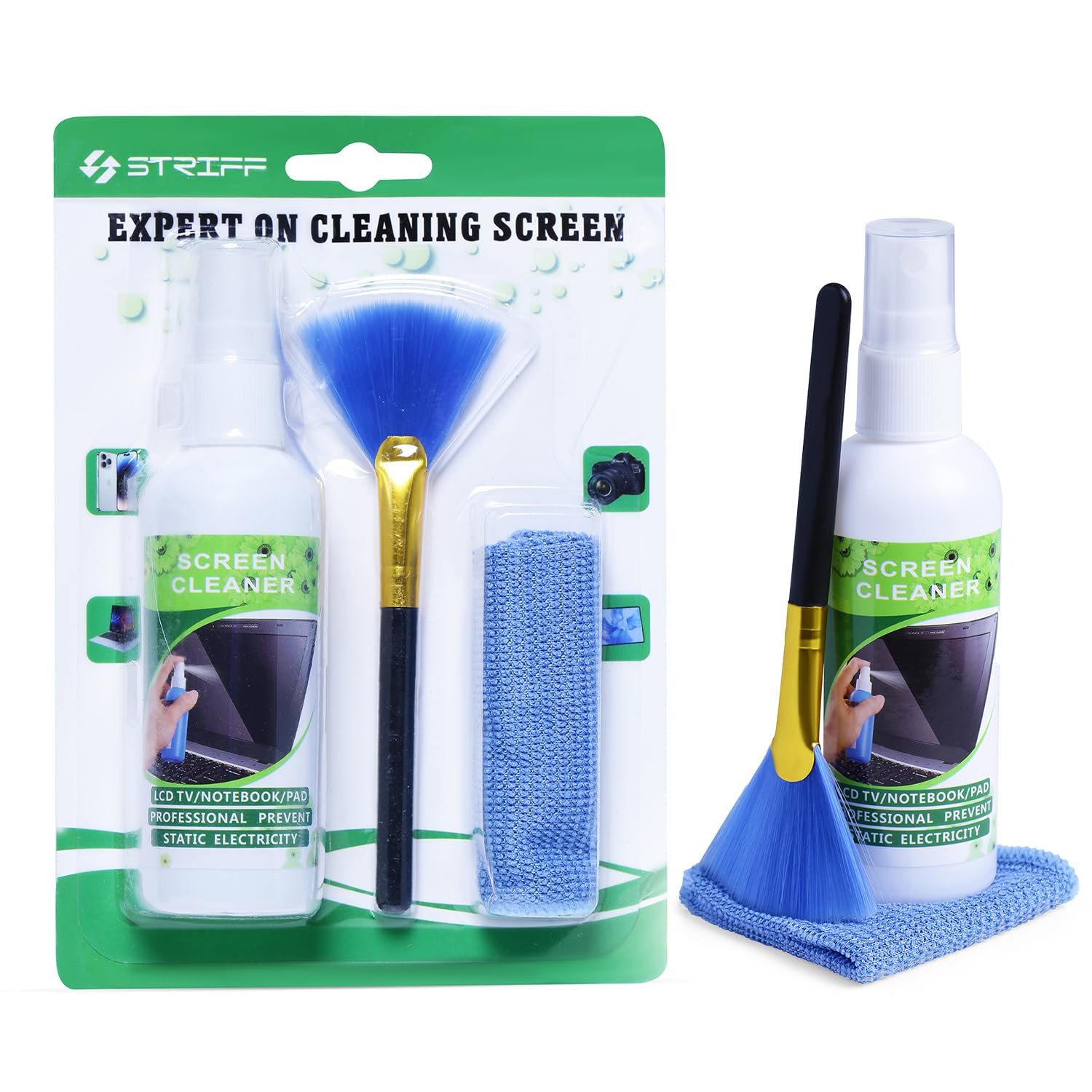 STRIFF Professional 3-in-1 Laptop Cleaning kit, Laptop Cleaner, Screen Cleaner, Mobile Cleaning kit, Cleaning Kit for Camera, Lens, Binocular, Laptop, TV, Monitor, Smartphone, Tablet