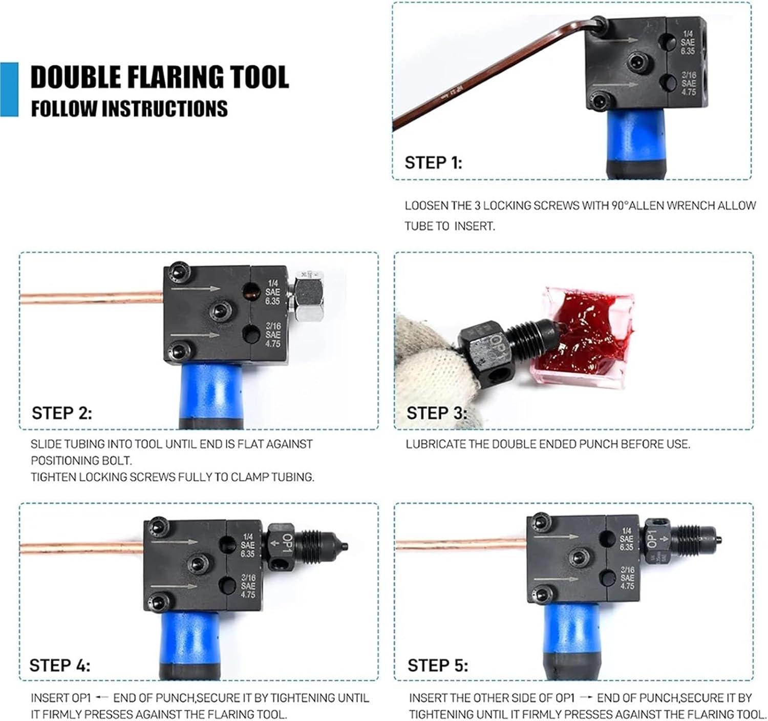 1pcs Brake Line Flaring Tool Kit 3/16 1/4 in Double Flare Tool Make 4.75 mm and 6.35 mm SAE Double Flare Ideal for Vehicle Brake