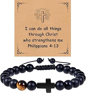Men's Cross Bracelet Religious Gifts, Handmade Beaded Bracelets,men’s beaded inspirational bracelet, Tiger Eye Bracelet Gifts,religious imprint faith-inspiring Bible verses cross bracelet, an inspirational faith gift for beloved men, father, or boy.