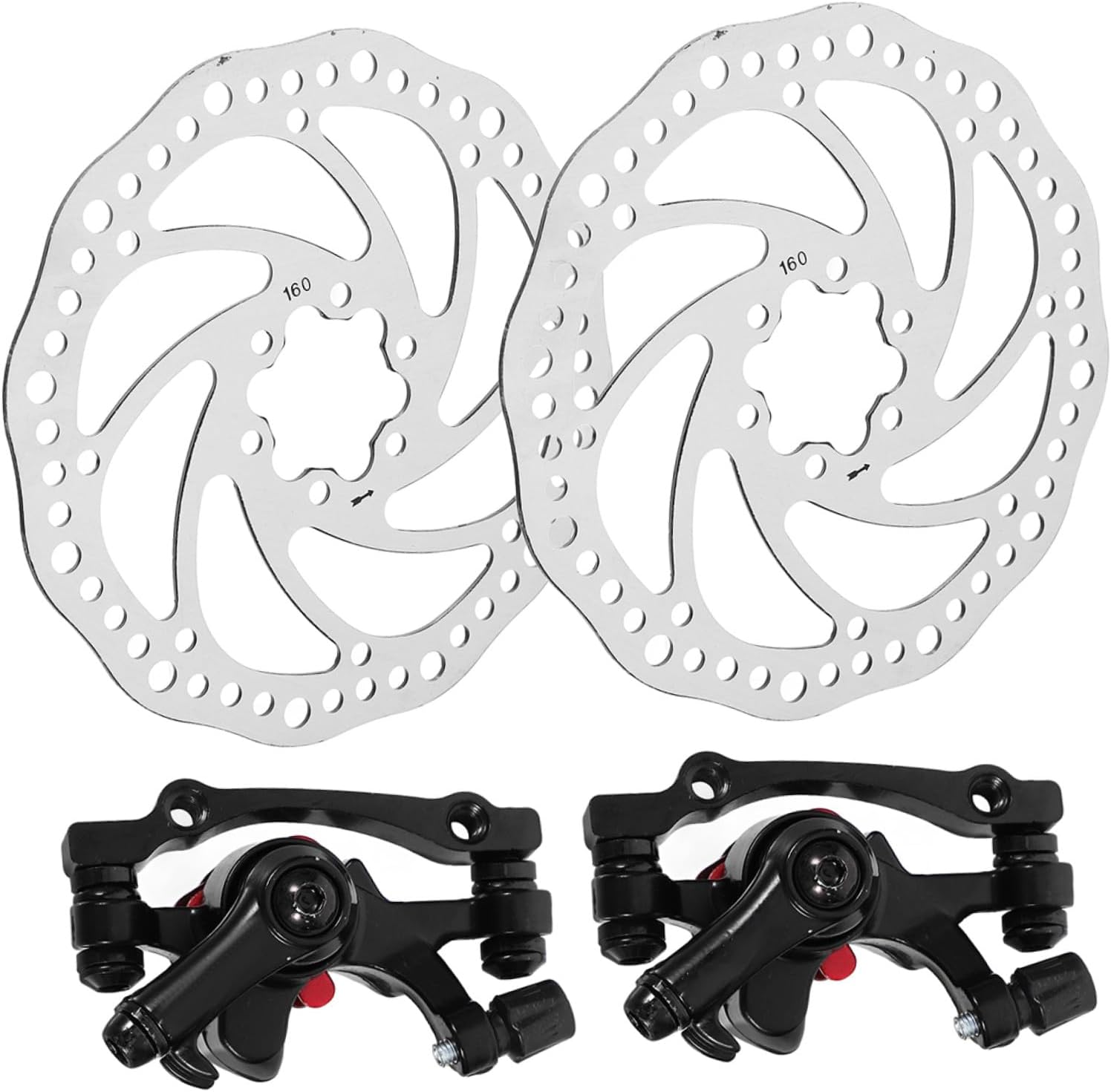 KICHOUSE Bike Disc Brake Set Front Rear Rotor Kit Silver Aluminum Disc Pads 160mm Mechanical Caliper for Mountain Bike