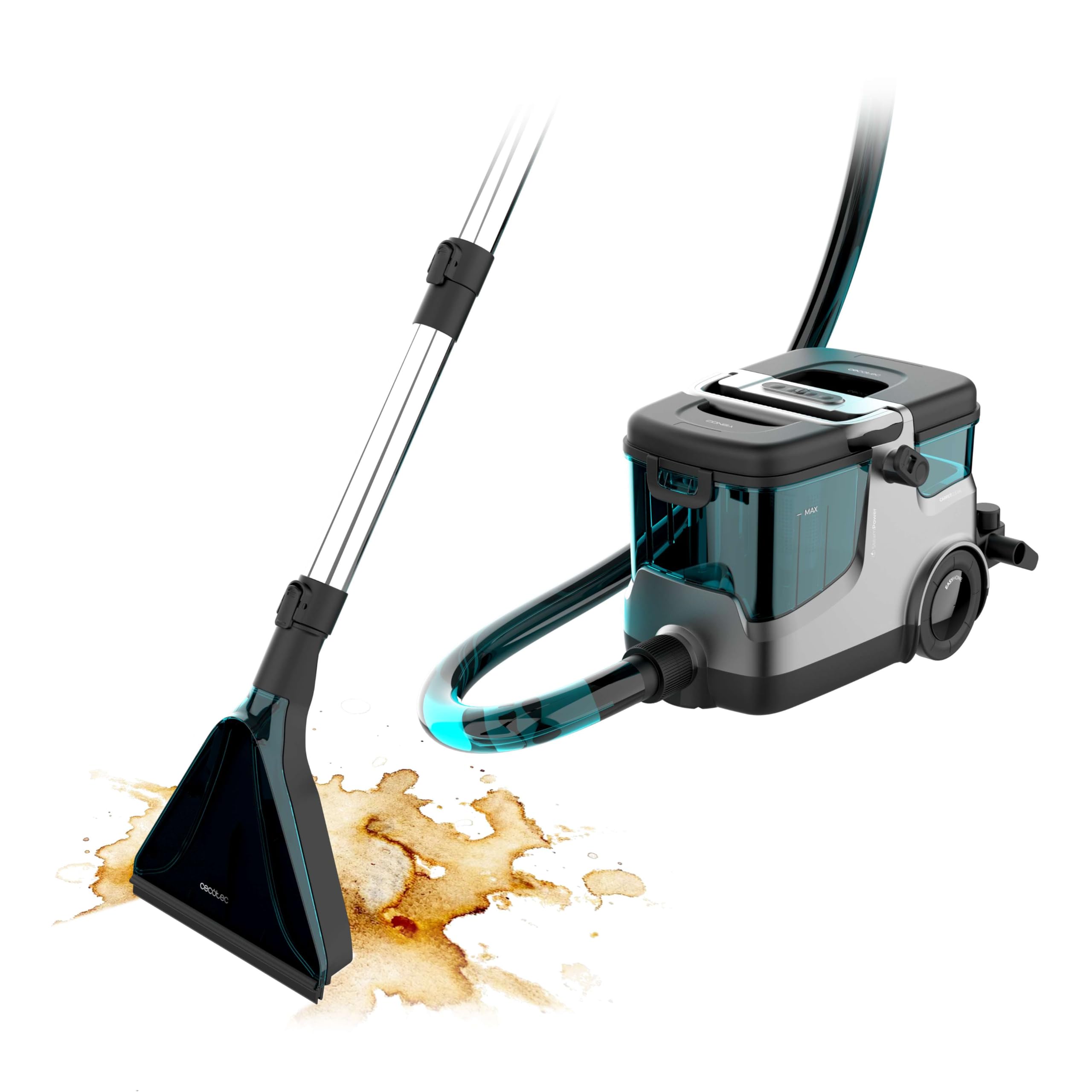 Cecotec Aspirapolvere Lavatappeti Conga CarpetClean 30000 Steam. Potenza 2200 Watt, Aspirazione 18 kPa, Vapore e Acqua calda, Raggio di 8 Metri, grande Serbatoio, Ruote integrate, Igiene imbattibile