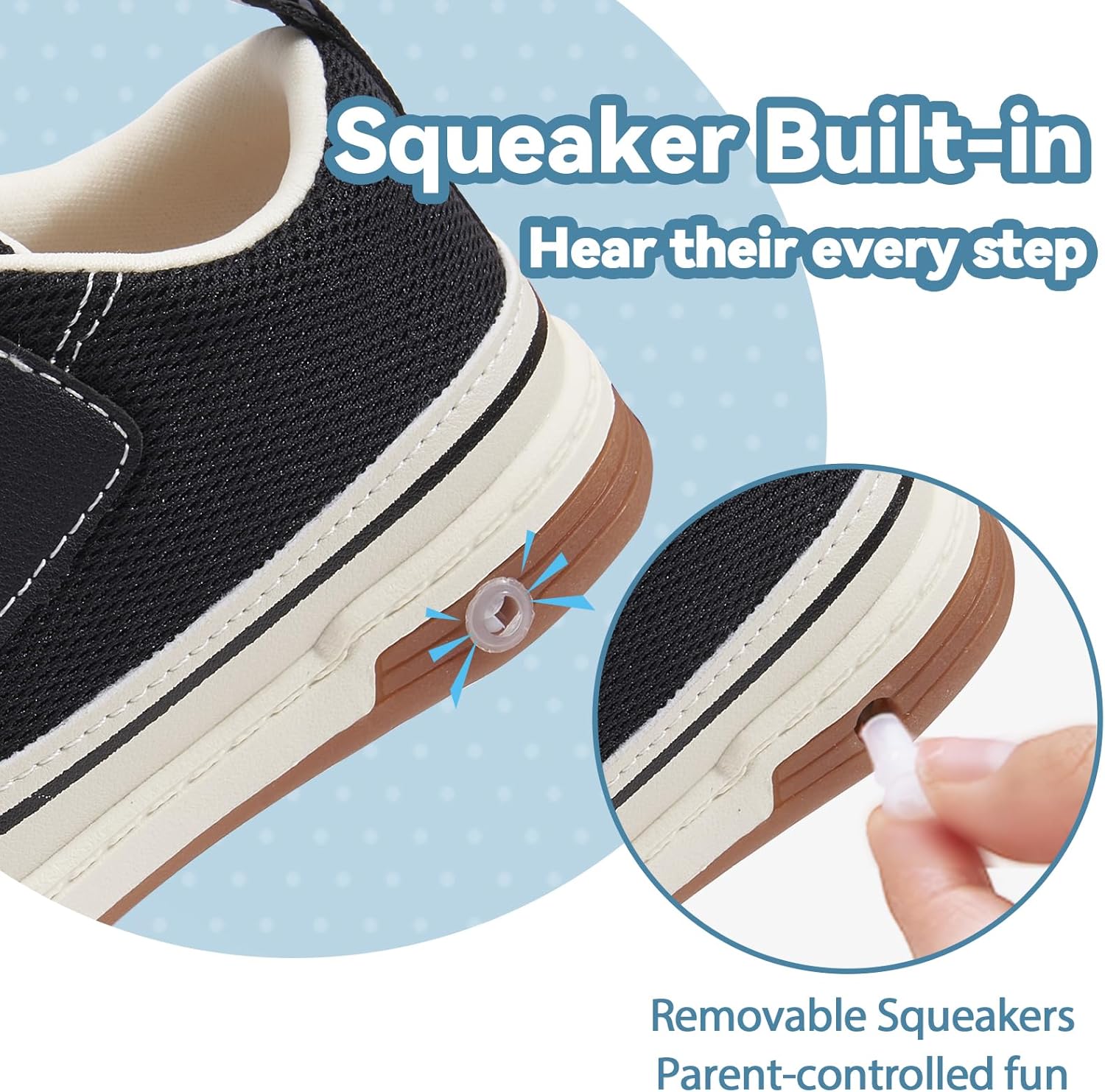 TARANIS Baby Squeaky Shoes Walking Sneakers with On/Off Squeaker Switch Non-Slip First Walkers Soft Rubber Toe Breathable Mesh