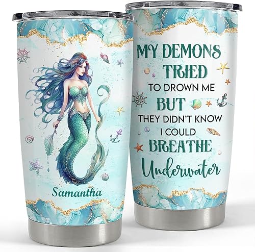 Miniatura 1 de SANDJEST Vaso de sirena personalizado estilo dibujo, vasos de 20 onzas y 30 onzas con tapa, regalo para niñas, hijas, mujeres, mejores amigas,