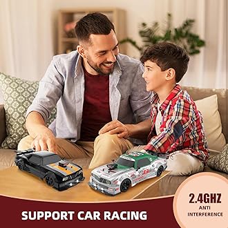 RC Drift Car 2.4GHz 1:16 Scale 4WD High Speed Remote Control Cars Vehicle with LED Lights Two Batteries and Drifting Tires Racing Sport Toy Cars for Adults Boys Girls Kids