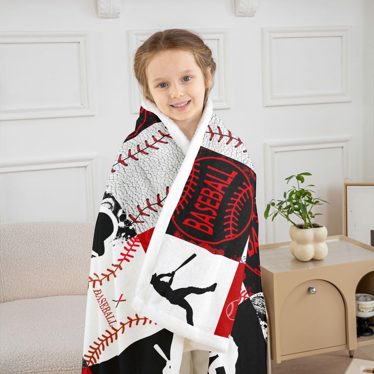 Feelyou Baseball Throw Blanket Patchwork Soft Fleece Sherpa Cozy Fuzzy Plush Warm Baseball Gaming Fuzzy Plush Throw Red Twin 60"x80" for Bed Couch Living Room image 5
