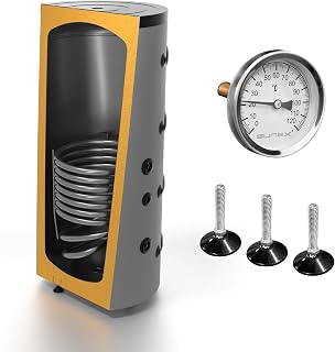 SUNEX® Pufferspeicher FISH S5 200l mit 1 Wärmetauscher | Stehend | Solaranbindung möglich | Heizungsanlage mit Festbrennstoff, Gas, Öl, Wärmepumpe | 95 °C | PUR-Dämmung | Ø607×1306 mm