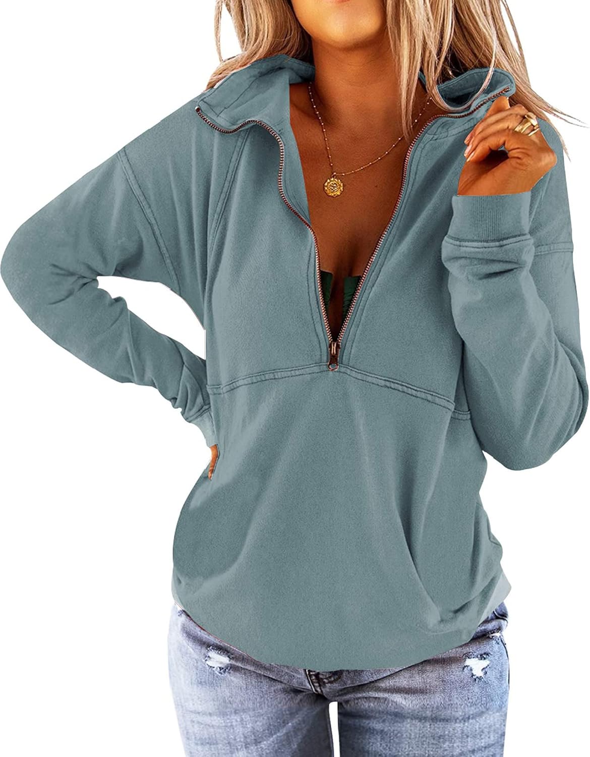 Floral Find Women’s Long Sleeve Lapel Half Zip Up Sweatshirt Solid Stylish Loose Fit Casual Pullover Tops Floral Find Women’s Long Sleeve Lapel Half Zip Up Sweatshirt Solid Stylish Loose Fit Casual Pullover Tops