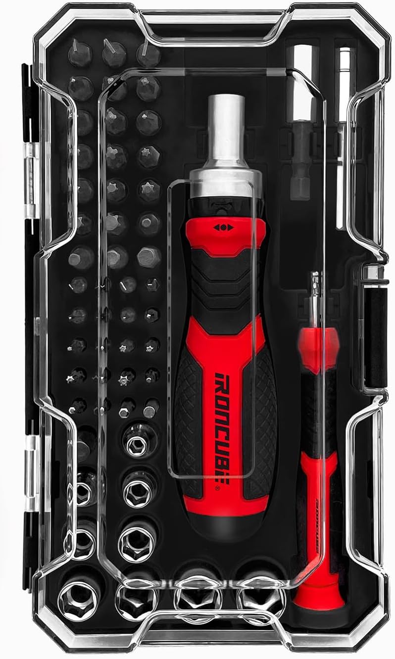 IRONCUBE Multi Ratcheting Screwdriver Set: 56 IN 1 Magnetic Bits & Sockets with Case for Emergency Use At Home