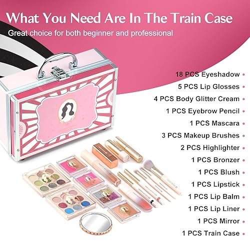 Miniatura 9 de Color Nymph Kits de maquillaje para niñas para adolescentes con estuche de tren retro rosa, incluye paletas portátiles de sombra de ojos con