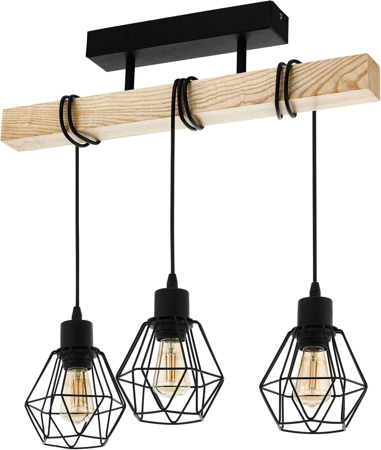 EGLO Townshend 3 Deckenlampe Industrial Design | 2 Flammiger Vintage Spot Mit Holz & Stahl | E27 Fassung
