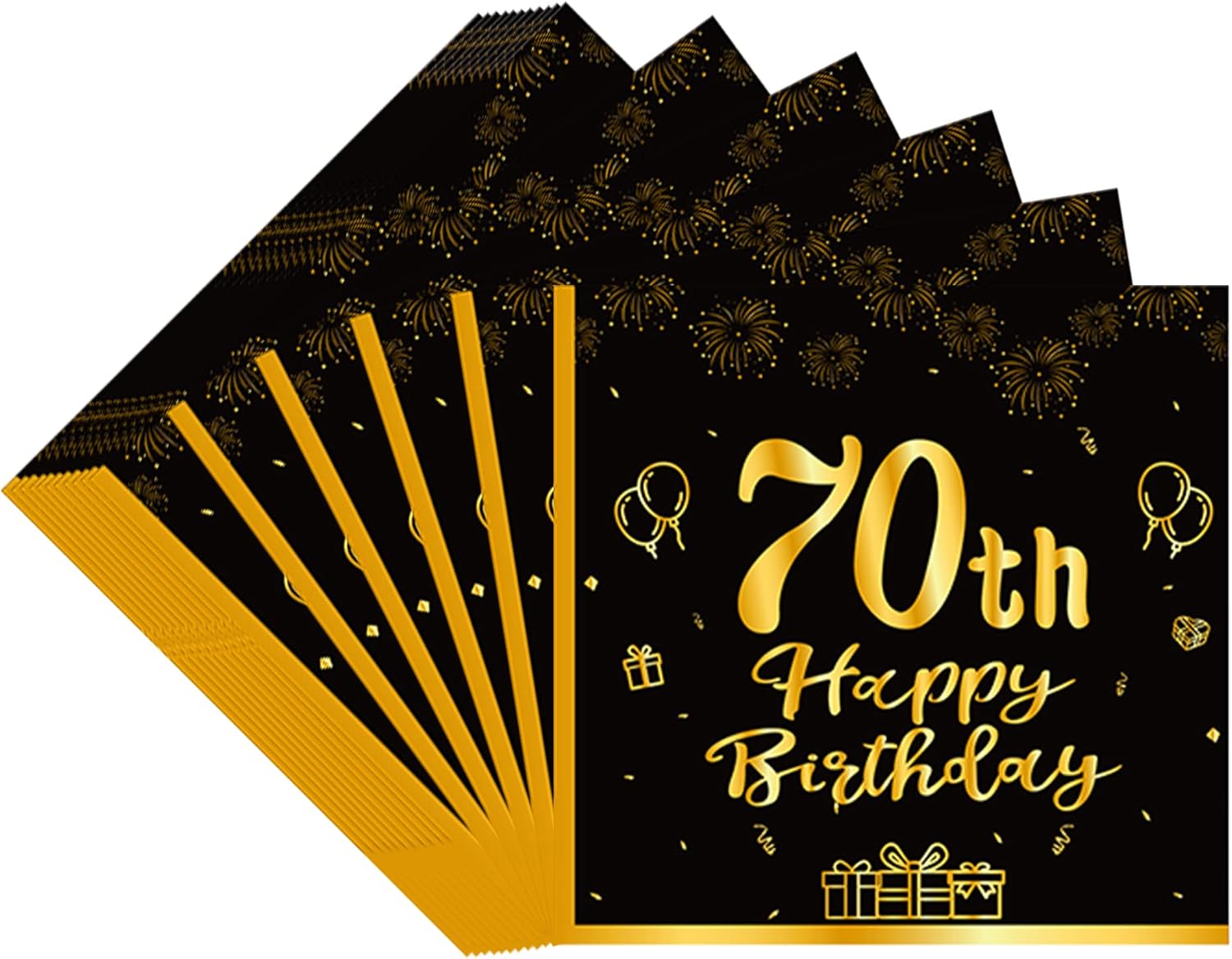 TOPWAYS Noir Or serviette papier décoration anniversaire 70 ans, 40