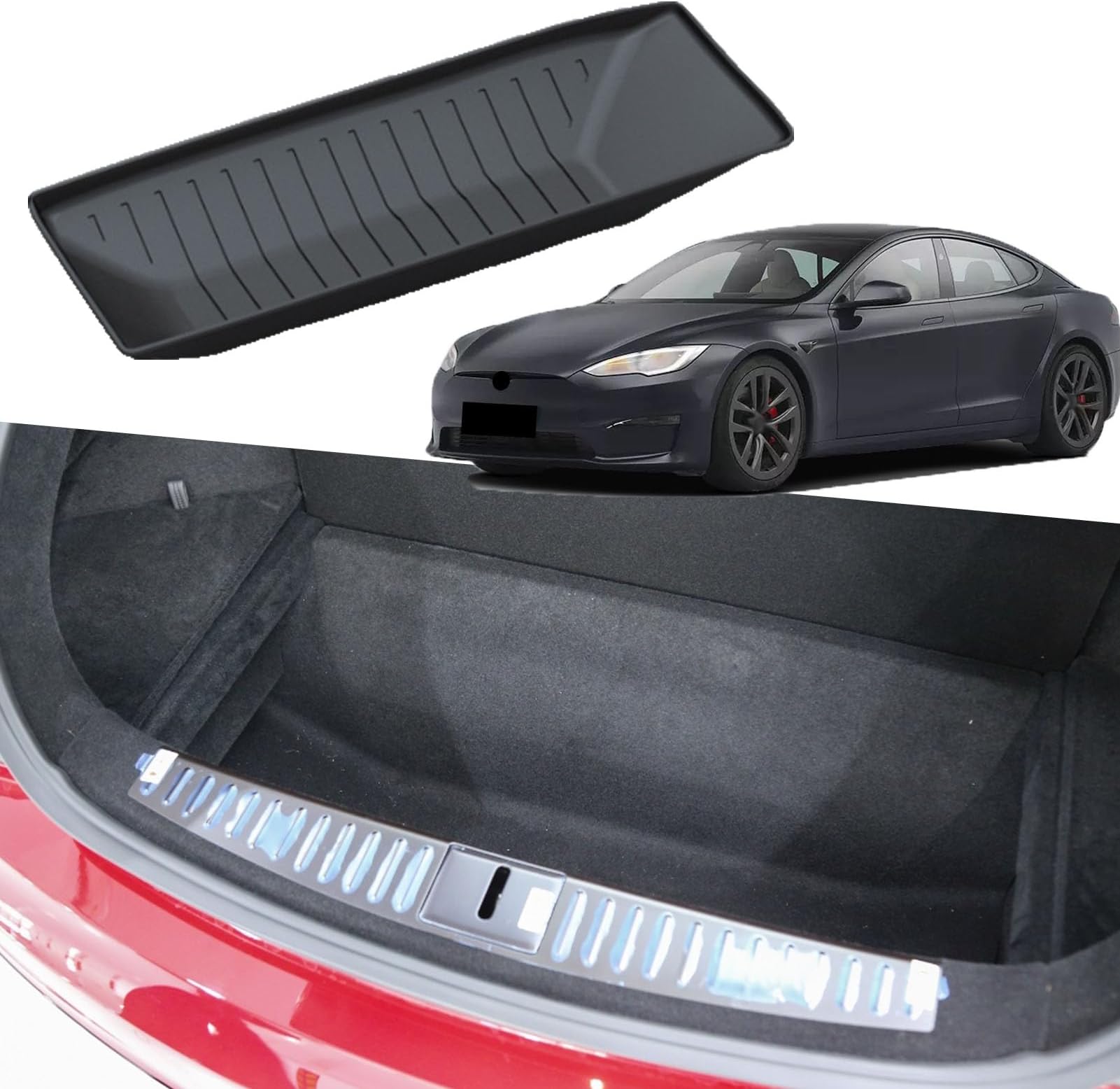DeaVER Rear Bottom Storage Trunk Mat for Tesla Model S (2021-2024) Models, 3D Technology Scanning Modeling Custom, Non-Slip Accessories (Black)
