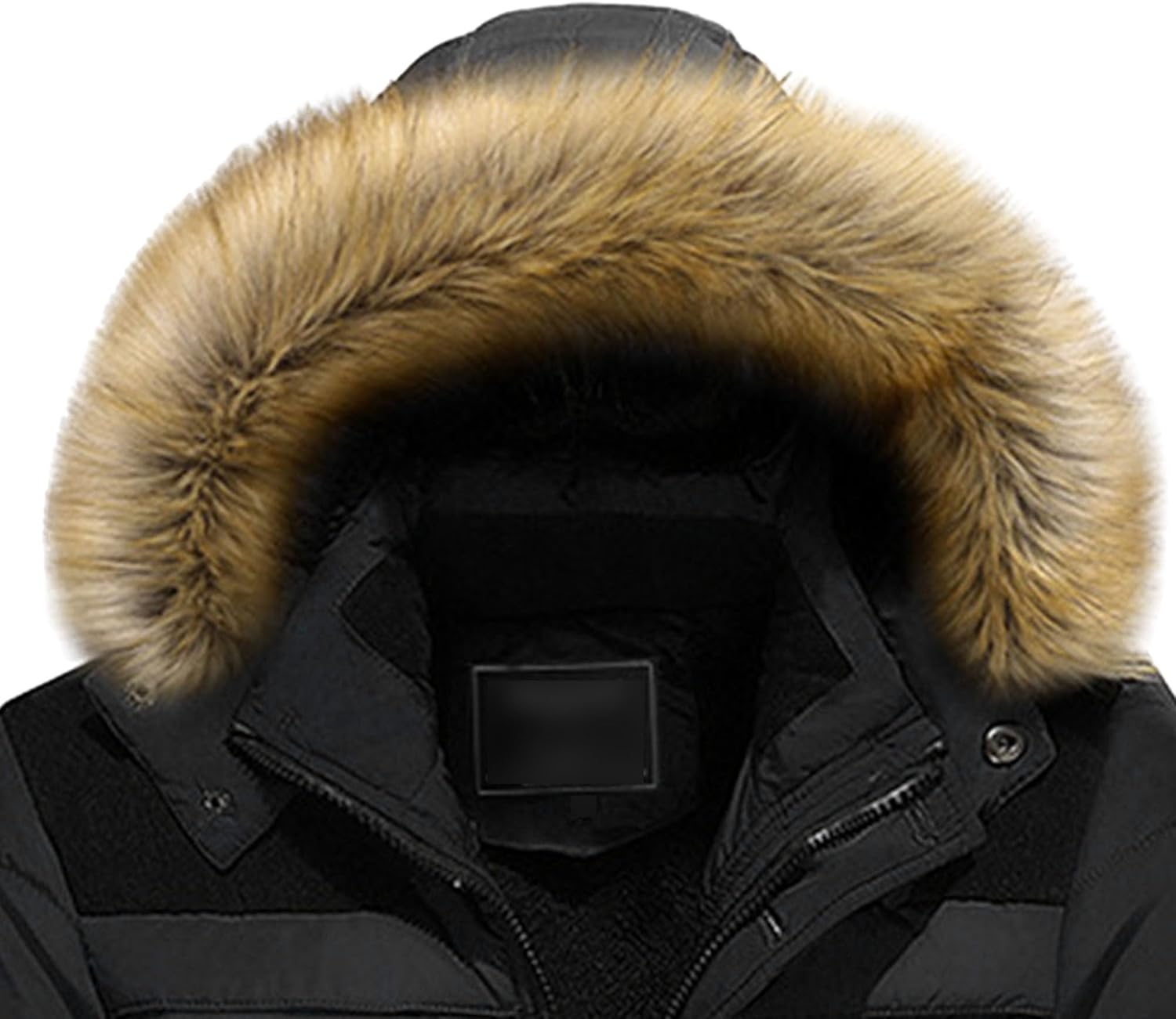 Men's Hooded Fur Collar Jacket Thick Sherpa Lined Qulited Outwear Winter Warm Windproof Padded Coat