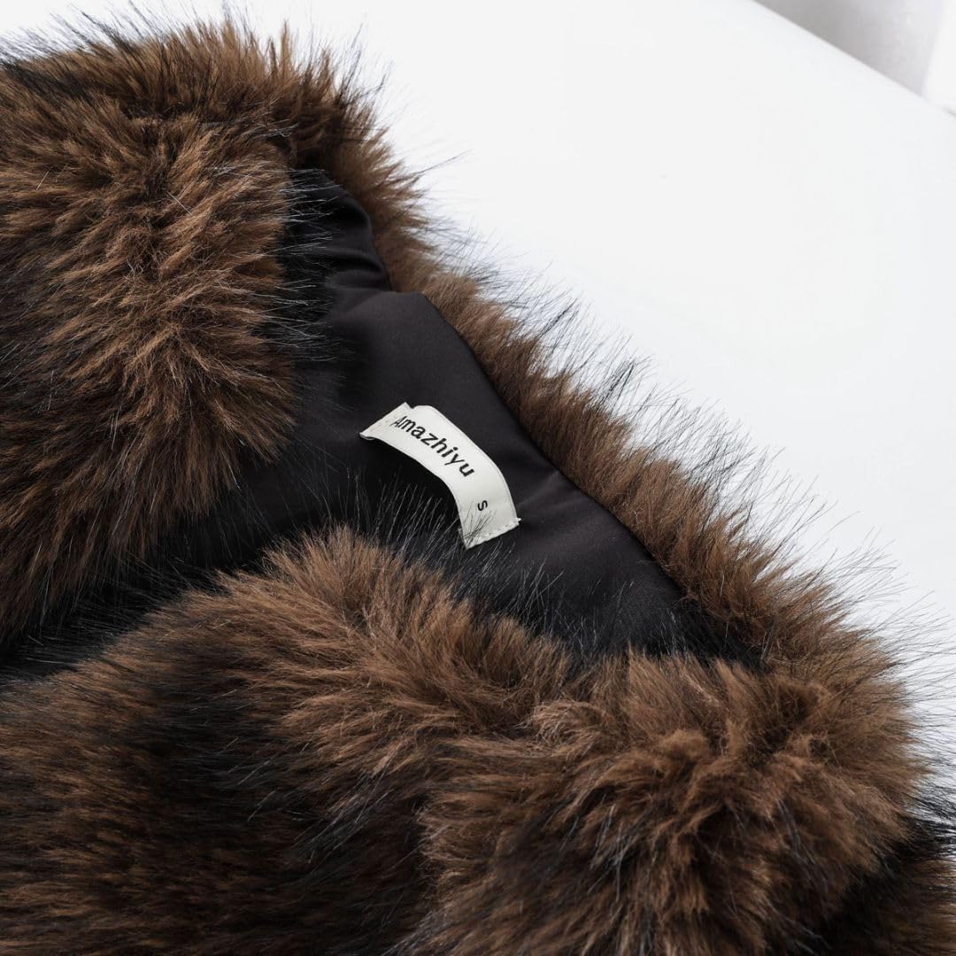 Amazhiyu Women's Faux Fur Long Sleeve Open-front Winter Cropped Coat with Pockets - Image 4