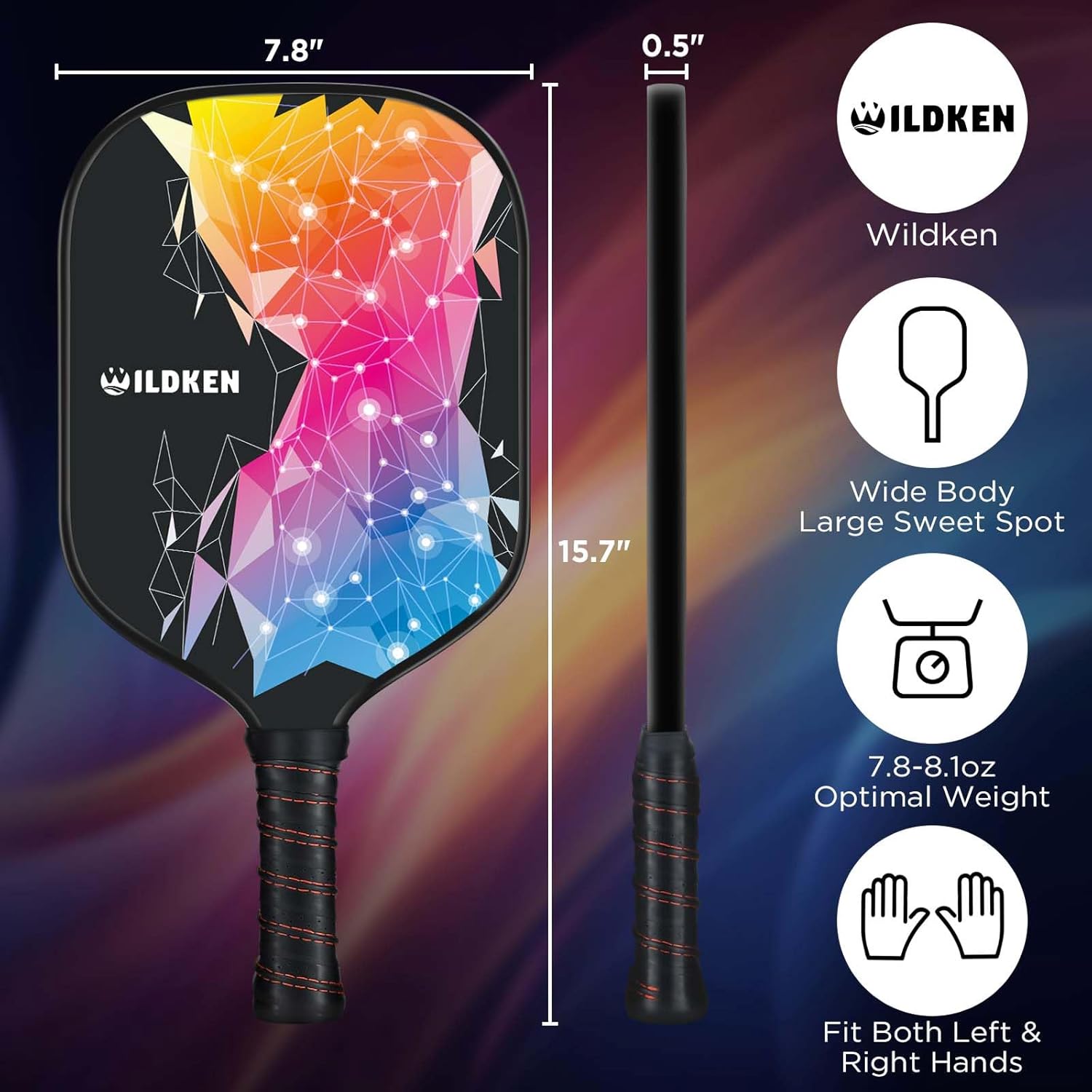 WILDKEN Pickleball Paddles Set of 2, 7.9oz Lightweight, USAPA Approved Fiberglass Paddles with 2 Pickleballs & 1 Bag
