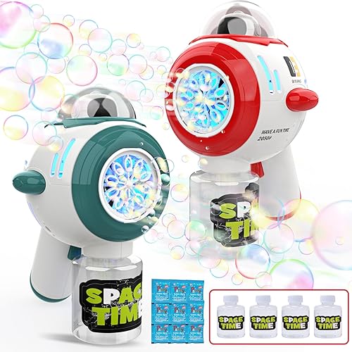 Skirfy 2 pistolas de burbujas para niños pequeños, ametralladora de burbujas para niños, fabricante automático de burbujas con luz y sonido, 4