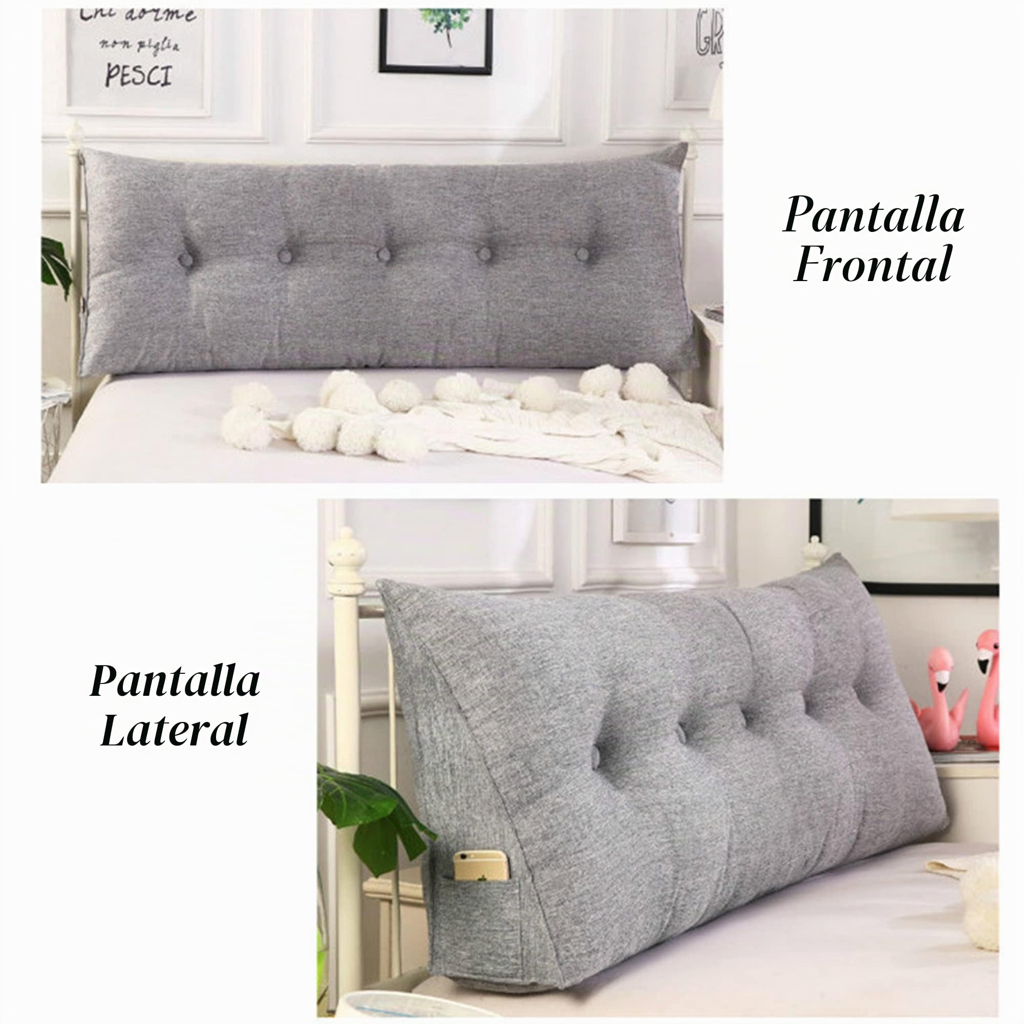 Cojín de Lectura Triangular Simple, Almohada de Respaldo Grande para Cama, sofá, Tatami, Almohada de día para Cama de día, Almohada de cabecero de (Gris, 100x50x20)
