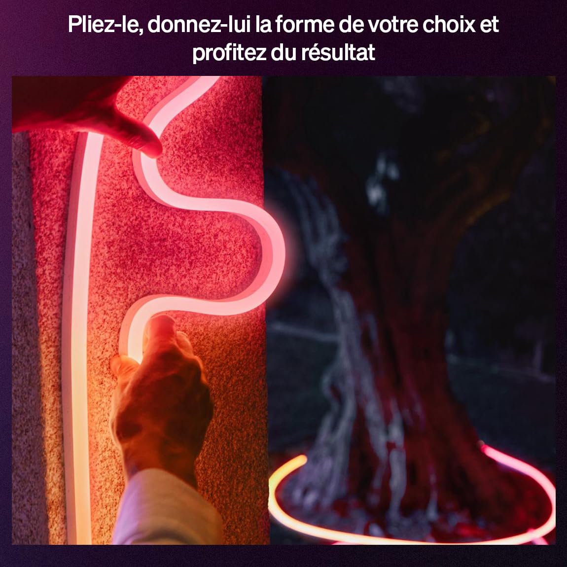 Philips Hue Ruban LED Exterieur Neon, 5 mètres, 1100 lm, Couleurs Vives et Ambiance et Chromasync, Bande LED Extérieur résistante aux intempéries, Basse Tension, Contrôle via Application & Voix