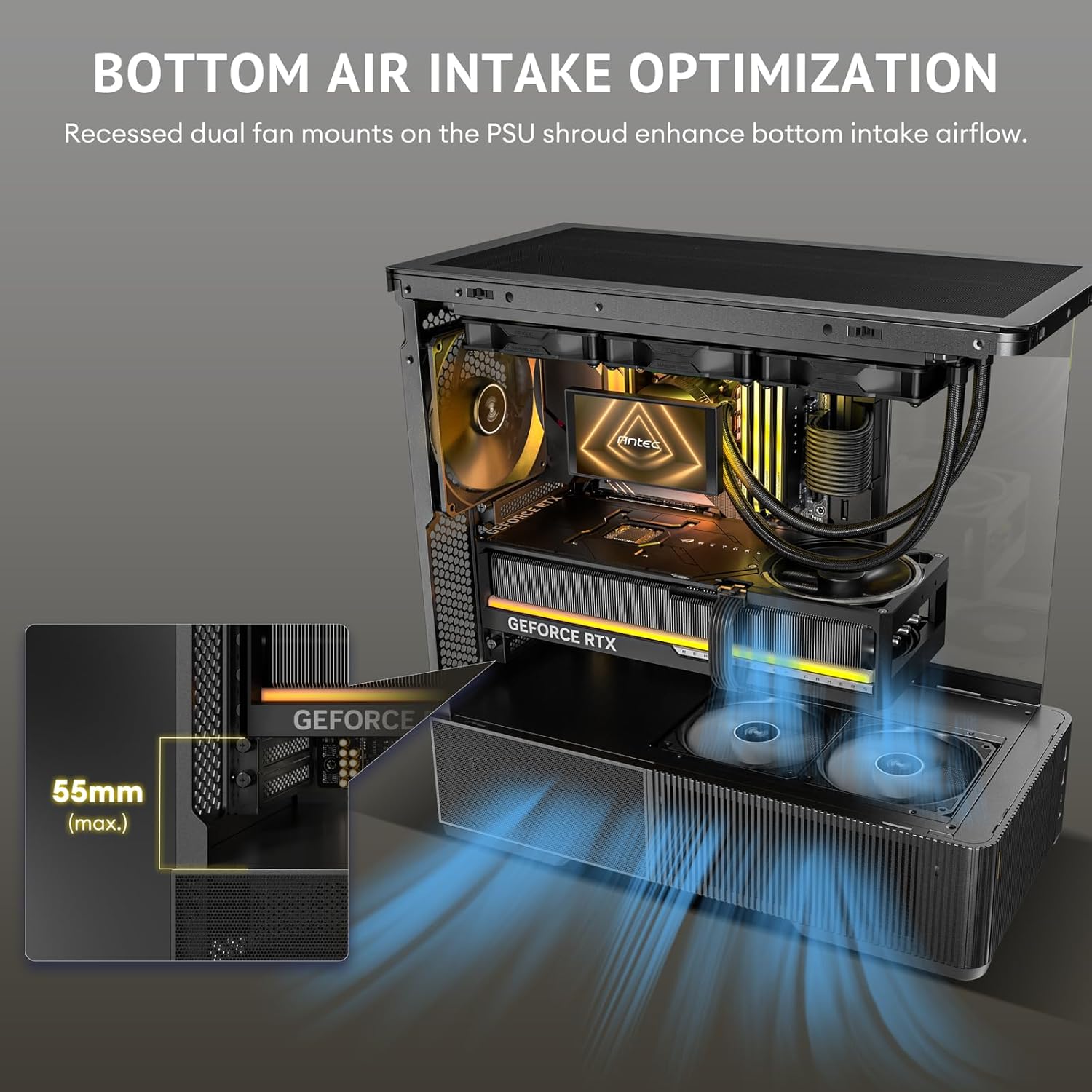 Antec C6 Curve Air Mid-Tower Case, Panoramic Tempered Glass, High Airflow, 3 PWM Fans Included, Support 360mm Radiator & 450mm GPU, Type-C 10Gbps, ATX Gaming Case